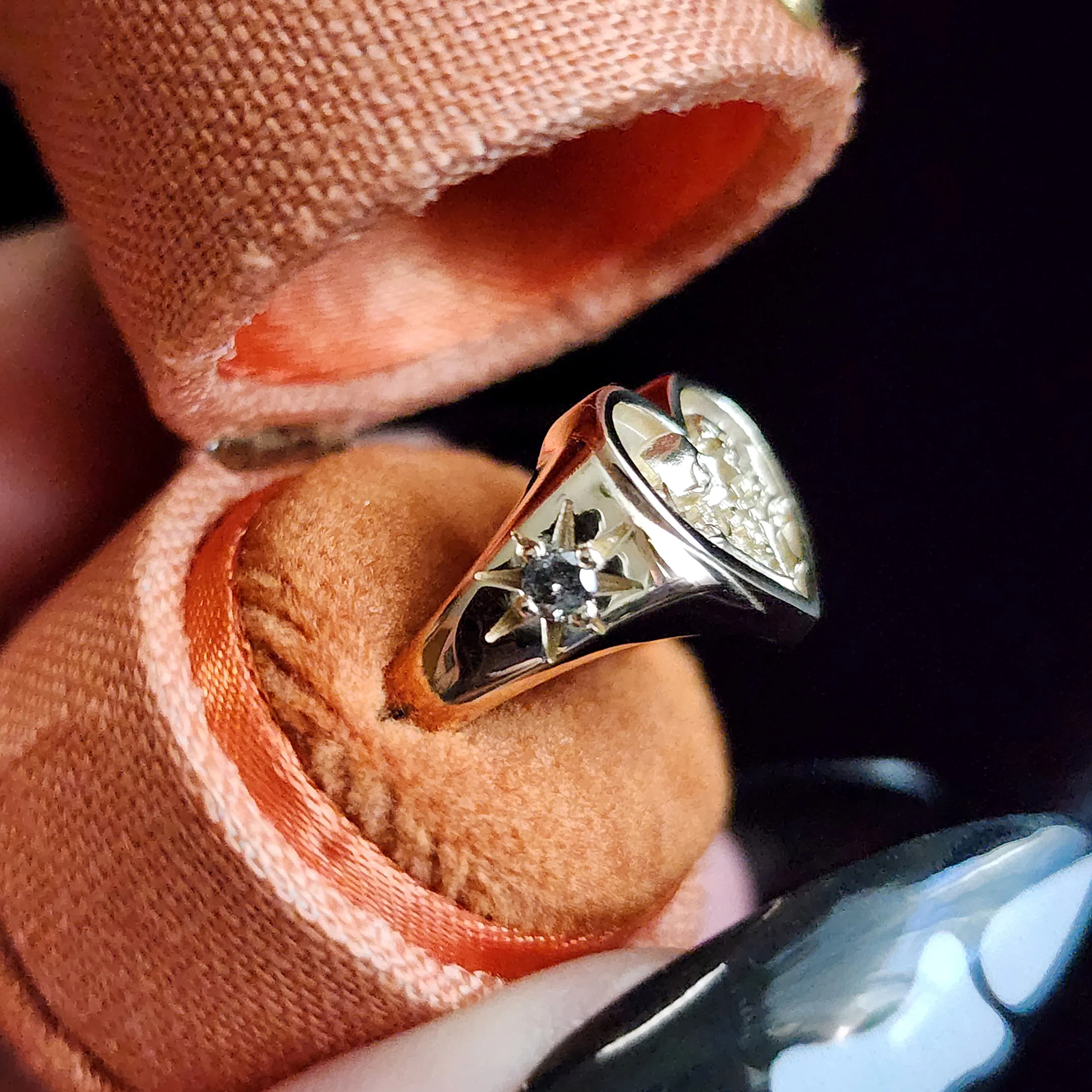 14k Gold Heart Signet Ring The Lovers Skeleton Final Embrace - Gothic Romantic Engagement Ring Salt & Pepper Diamonds Memento Mori Modern Mourning - Image 4