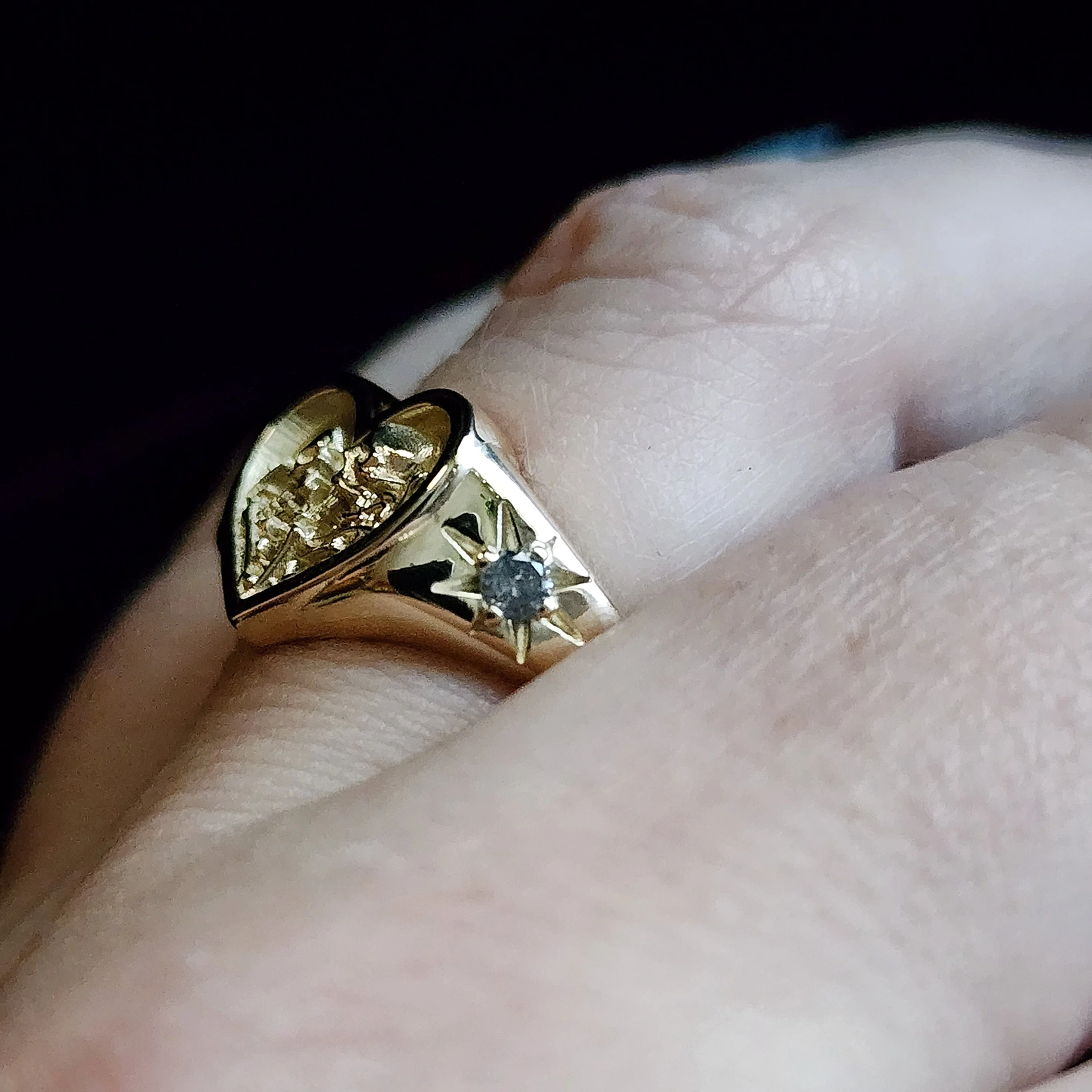 14k Gold Heart Signet Ring The Lovers Skeleton Final Embrace - Gothic Romantic Engagement Ring Salt & Pepper Diamonds Memento Mori Modern Mourning - Image 6