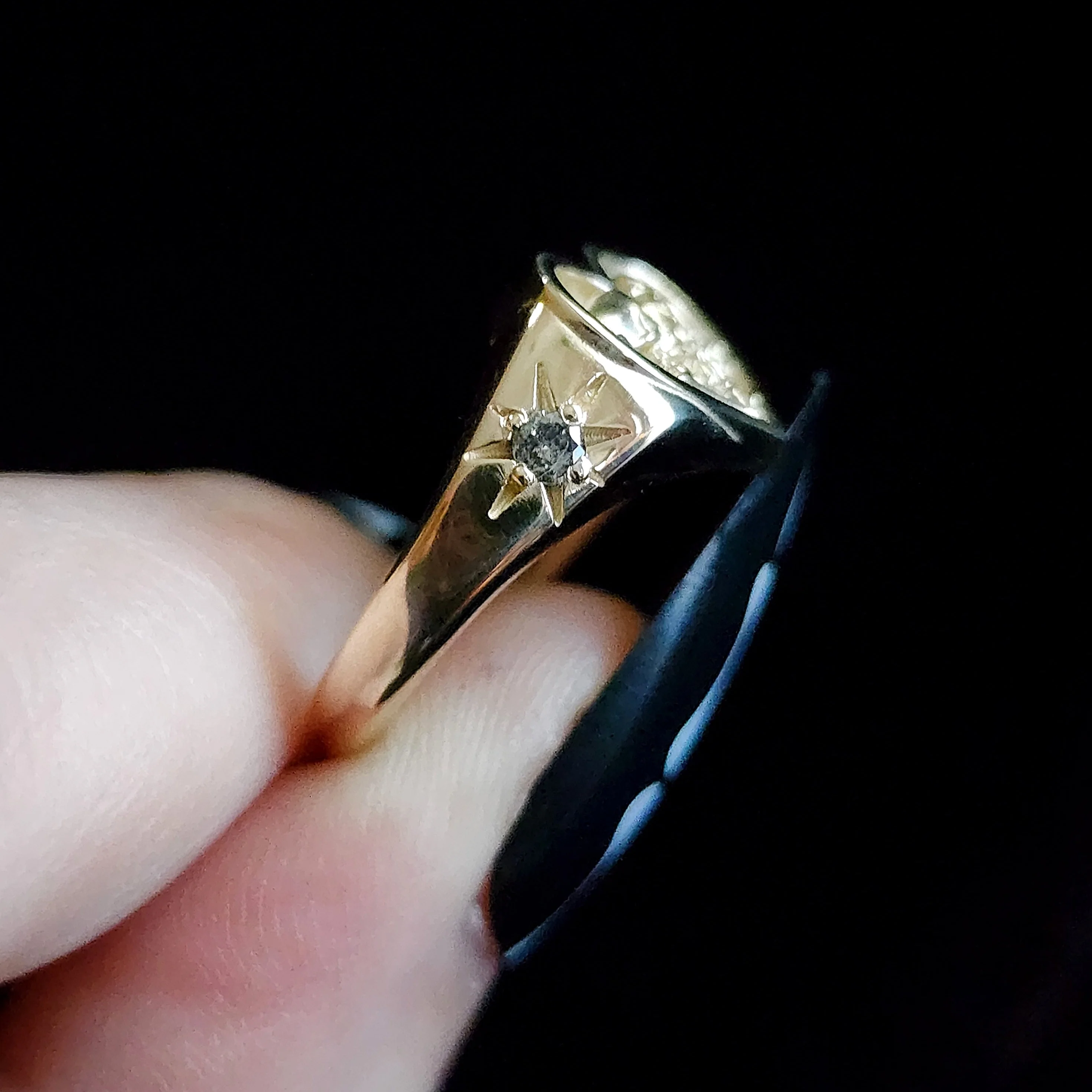 14k Gold Heart Signet Ring The Lovers Skeleton Final Embrace - Gothic Romantic Engagement Ring Salt & Pepper Diamonds Memento Mori Modern Mourning - Image 9