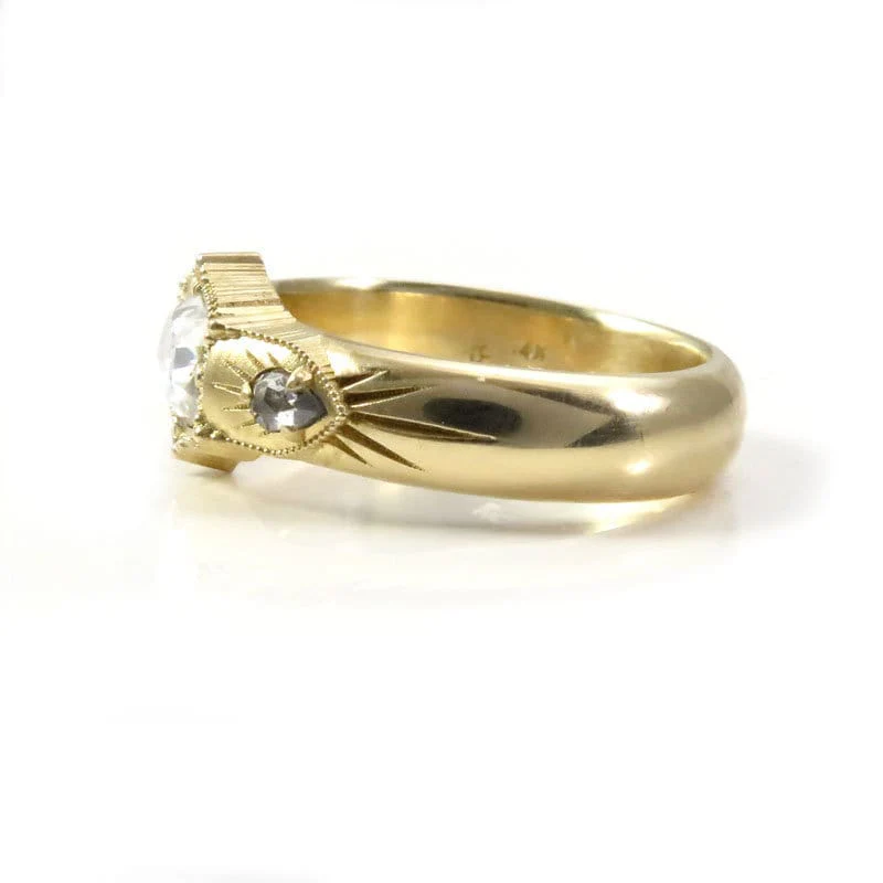 Antique Cushion Moissanite Wide Band Victorian Style Ring with Salt & Pepper Pear Diamonds - Rose Cut Vintage Inspired Engagement Ring - Image 8