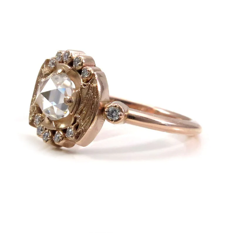 Bat Halo Engagement Ring, Rose Cut Moissanite Ethical Gemstone Gothic Victorian Unique Wedding Ring with Bat Wings Witchy Wedding - Image 6