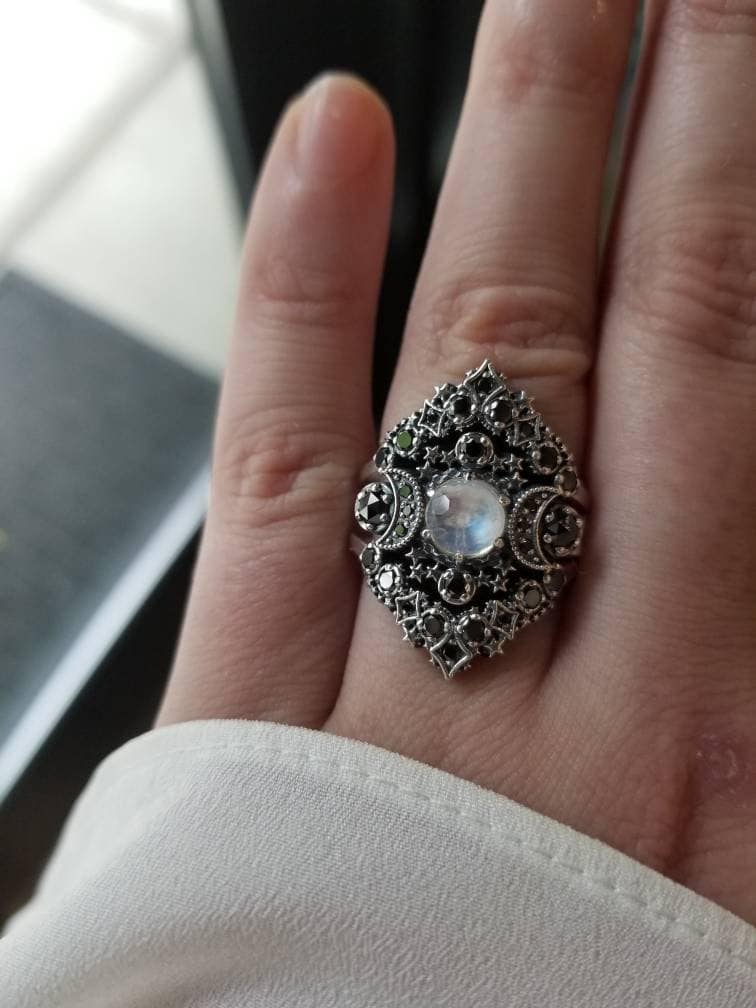 Black Diamond Stardust Chevron Wedding Band - Sterling Silver Boho Stacking Ring - Image 10