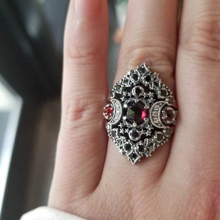 Black Diamond Stardust Chevron Wedding Band - Sterling Silver Boho Stacking Ring - Image 9