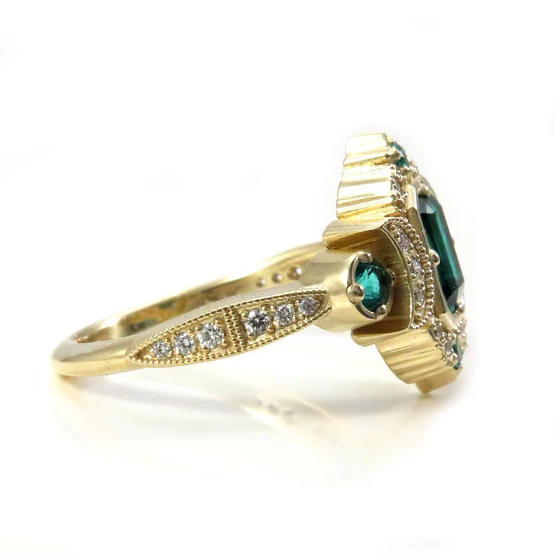 Chatham Emerald Selene Diamond Crescent Moon Engagement Ring - Emerald Cut Emerald - 14k Yellow Gold, 14k Rose Gold or 14k White Gold - Image 10