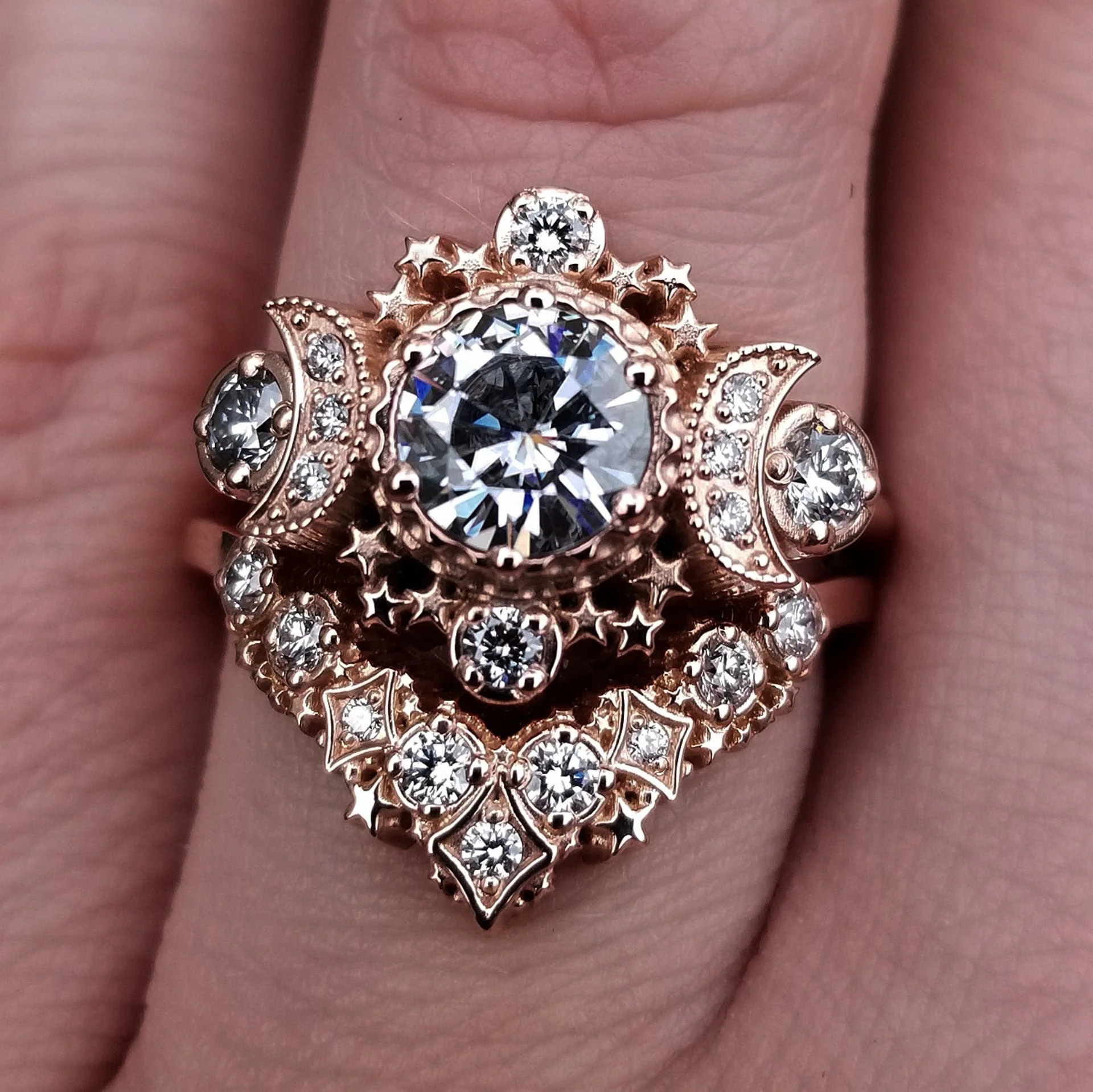 Diamond Cosmos Boho Engagement Ring Set - Diamond, Champagne Diamond, Black Diamond, Salt & Pepper Diamond or Moissanite Center Stone - Image 7