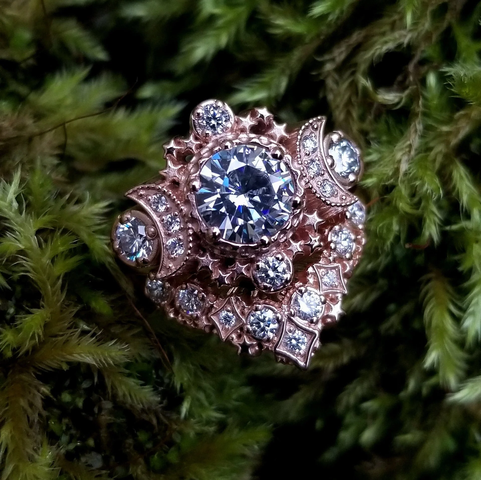 Diamond Cosmos Boho Engagement Ring Set - Diamond, Champagne Diamond, Black Diamond, Salt & Pepper Diamond or Moissanite Center Stone - Image 9