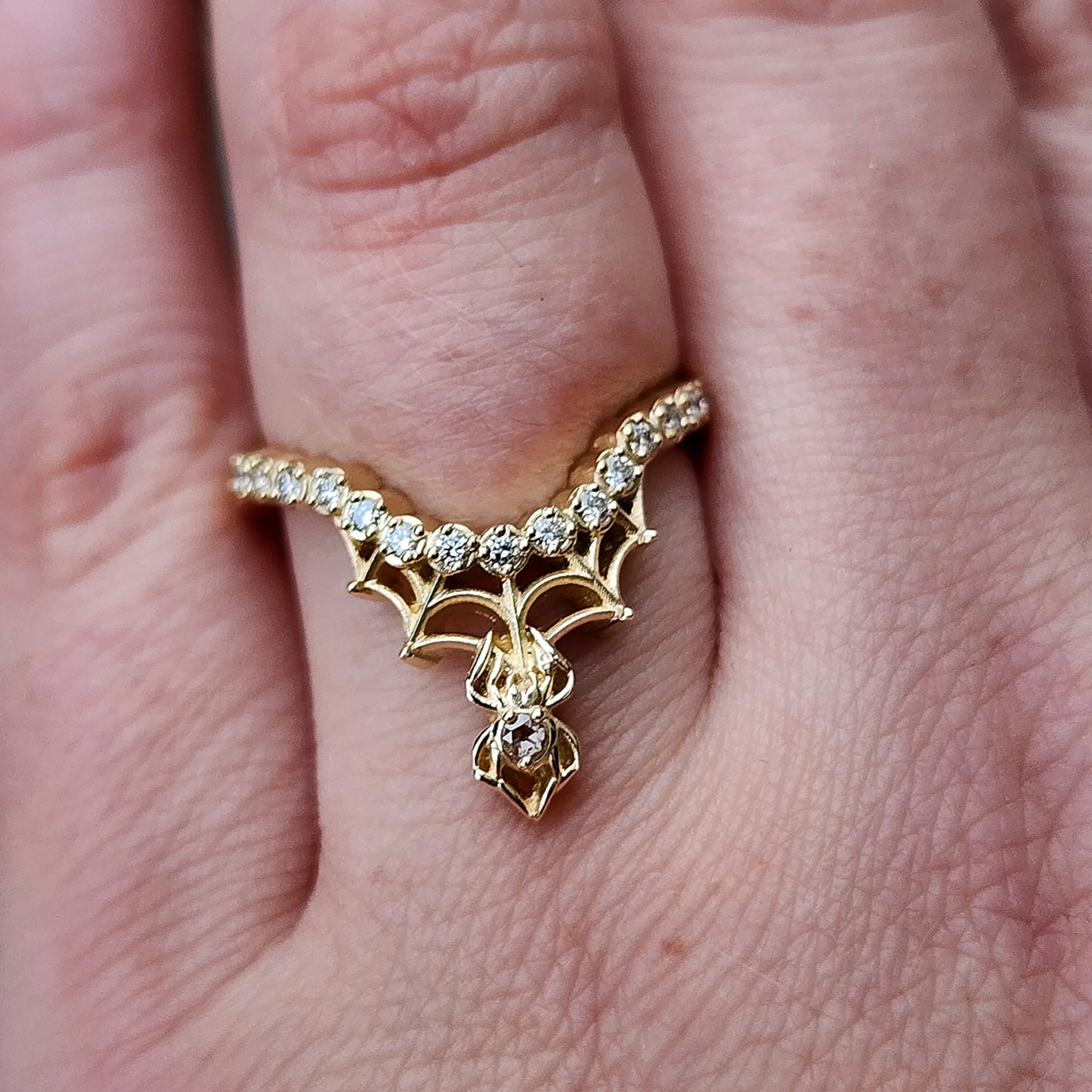 Diamond Spider Web Wedding Band Pave Curved Ring with Black or White Diamonds - Spider Web Stacking Ring 14k Gold Gothic Fine Jewelry - Image 4