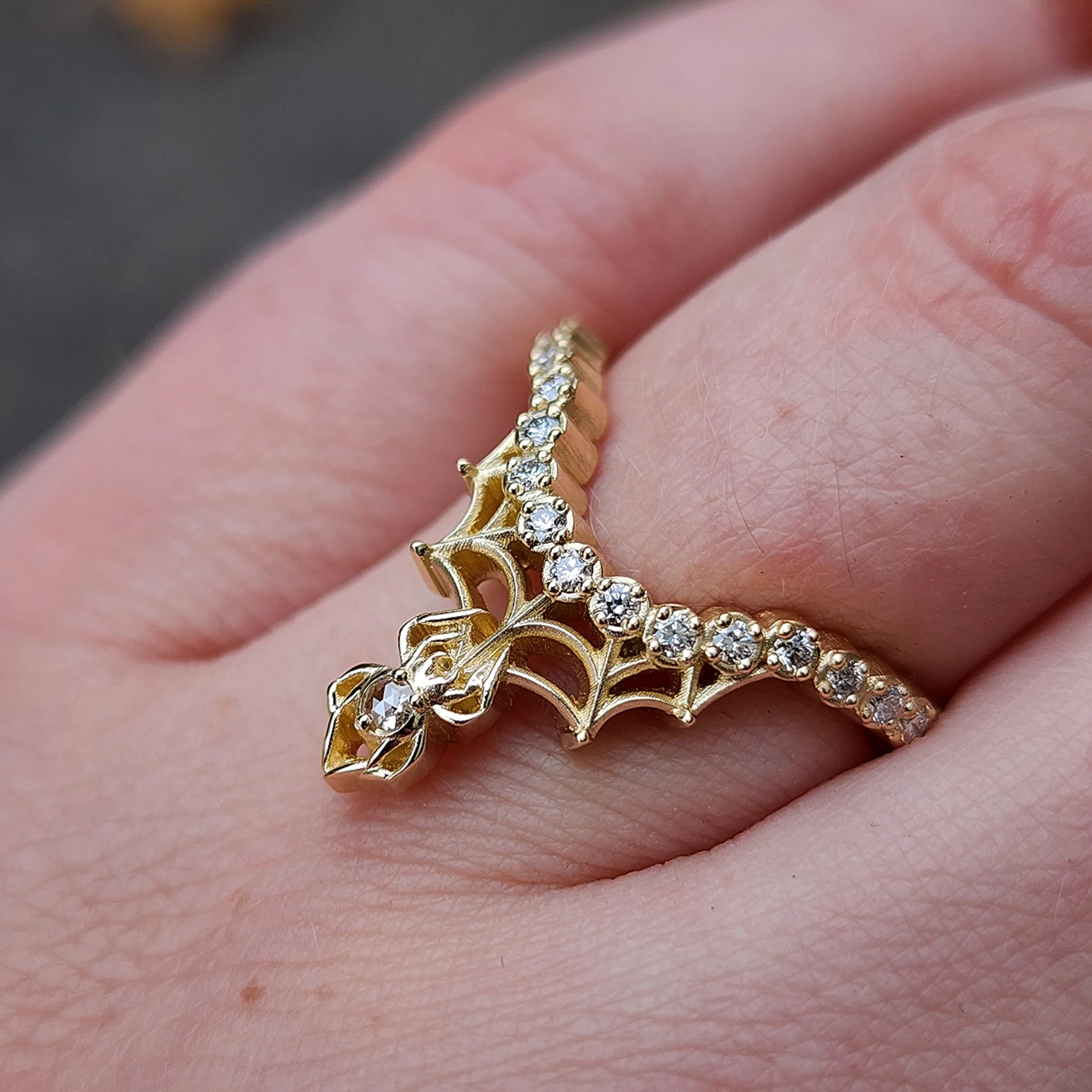 Diamond Spider Web Wedding Band Pave Curved Ring with Black or White Diamonds - Spider Web Stacking Ring 14k Gold Gothic Fine Jewelry - Image 6