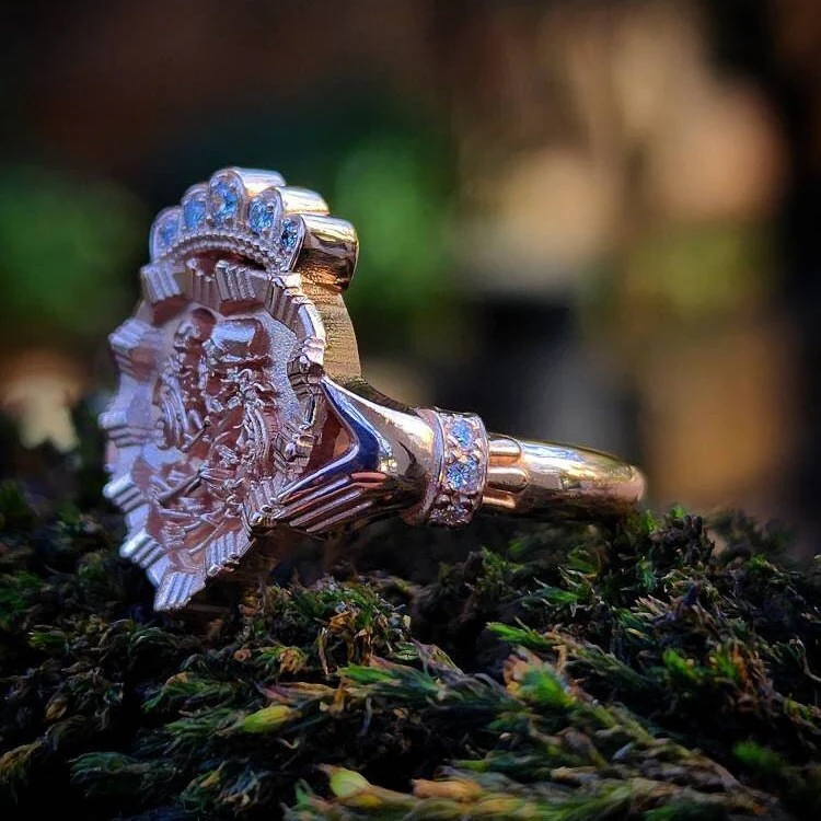 Game of Bones - Lovers of Valdaro Claddagh Fede Victorian Inspired Memento Mori Skeleton Ring with Diamond Crown and Cuffs - Drawlloween - Image 5