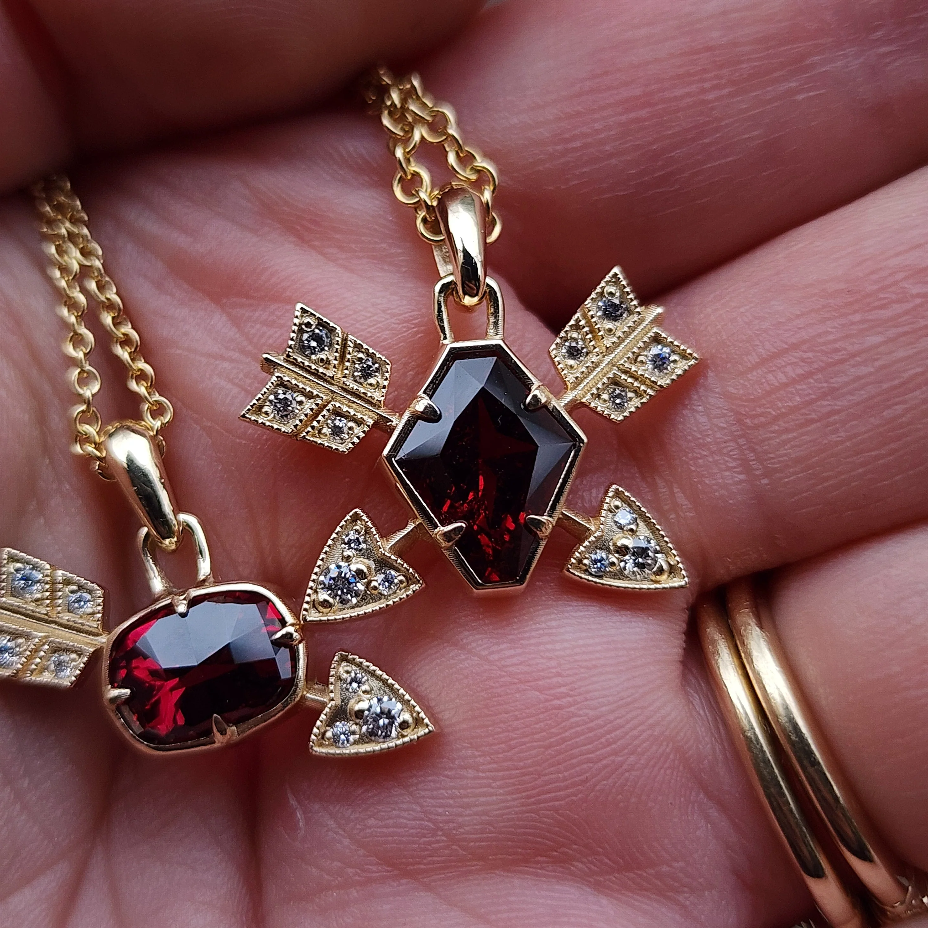 Ready to Ship - Garnet and Diamond Arrow Cupid Pendants - 14k Yellow Gold - Image 10