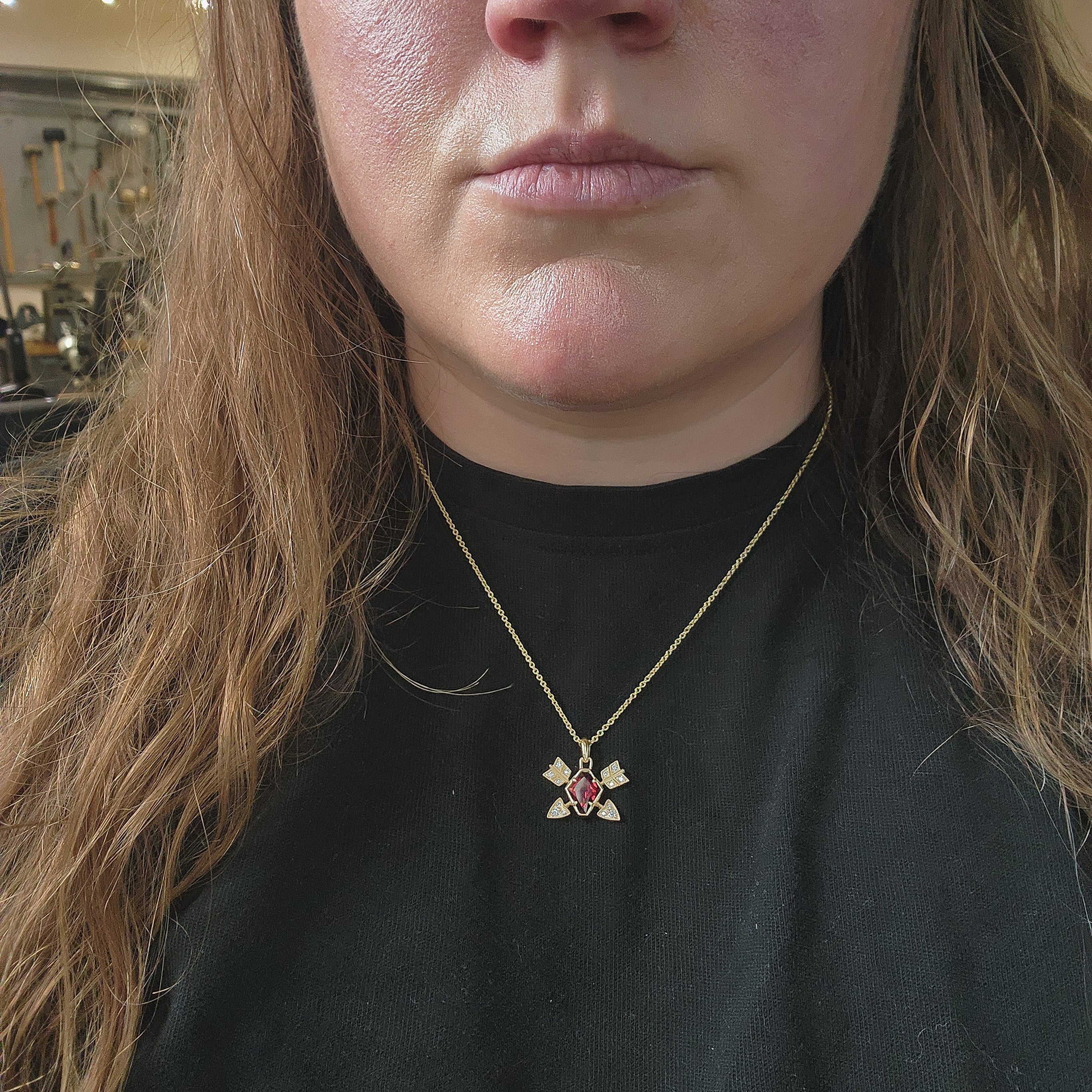 Ready to Ship - Garnet and Diamond Arrow Cupid Pendants - 14k Yellow Gold - Image 12