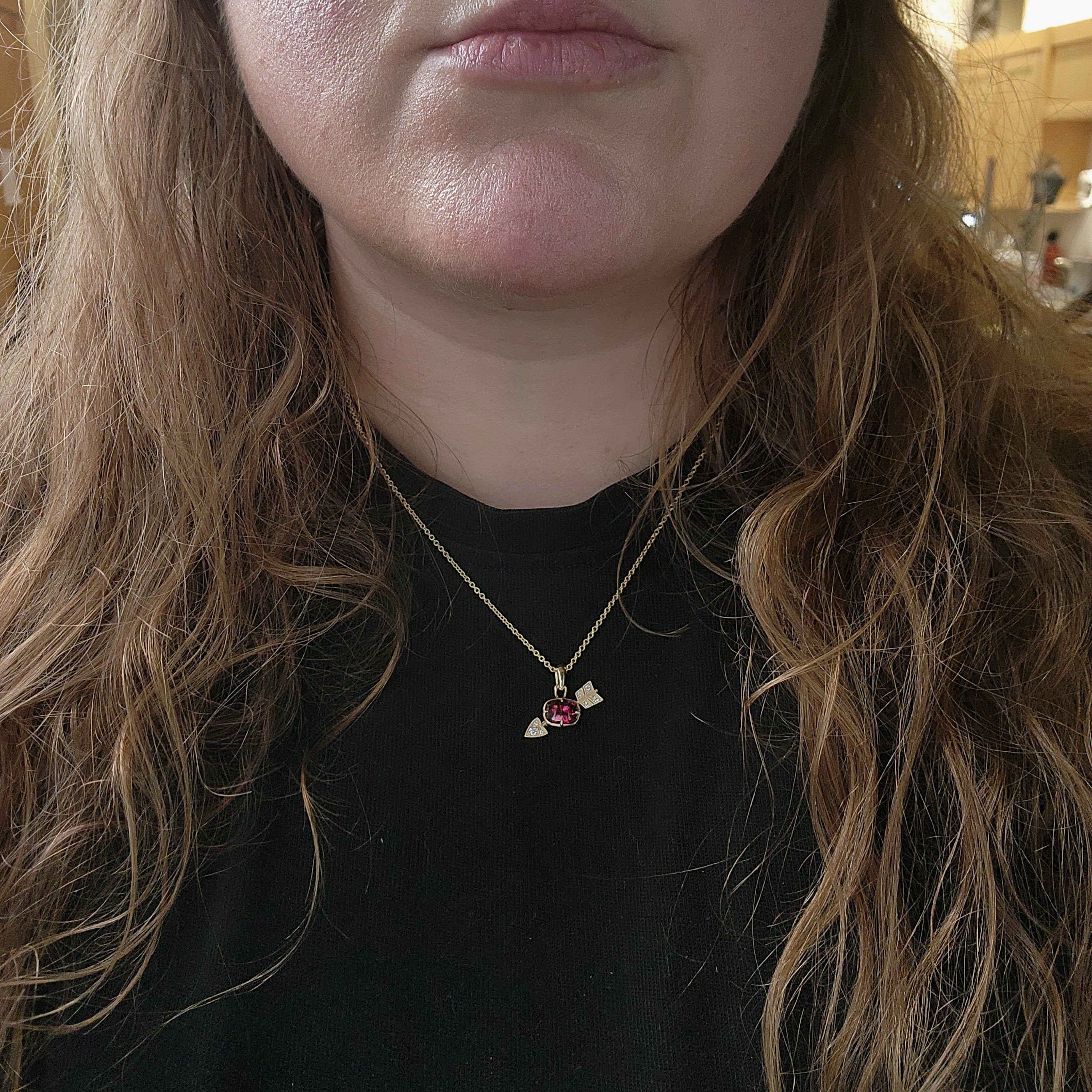 Ready to Ship - Garnet and Diamond Arrow Cupid Pendants - 14k Yellow Gold - Image 13