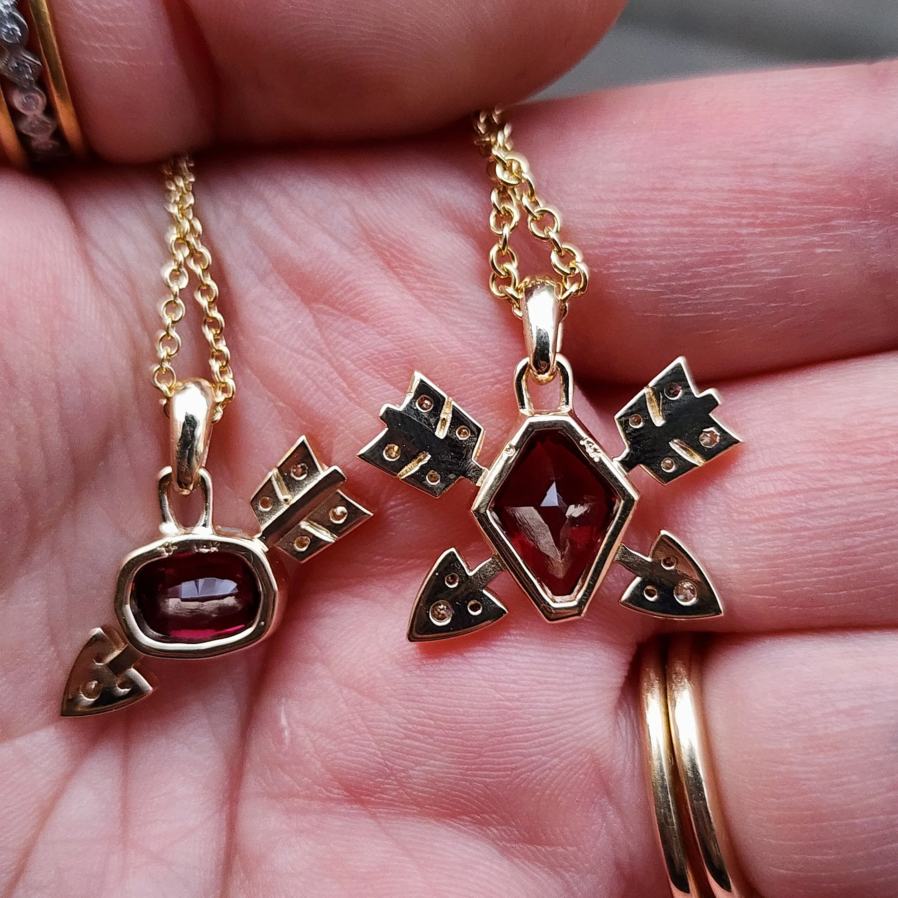 Ready to Ship - Garnet and Diamond Arrow Cupid Pendants - 14k Yellow Gold - Image 14
