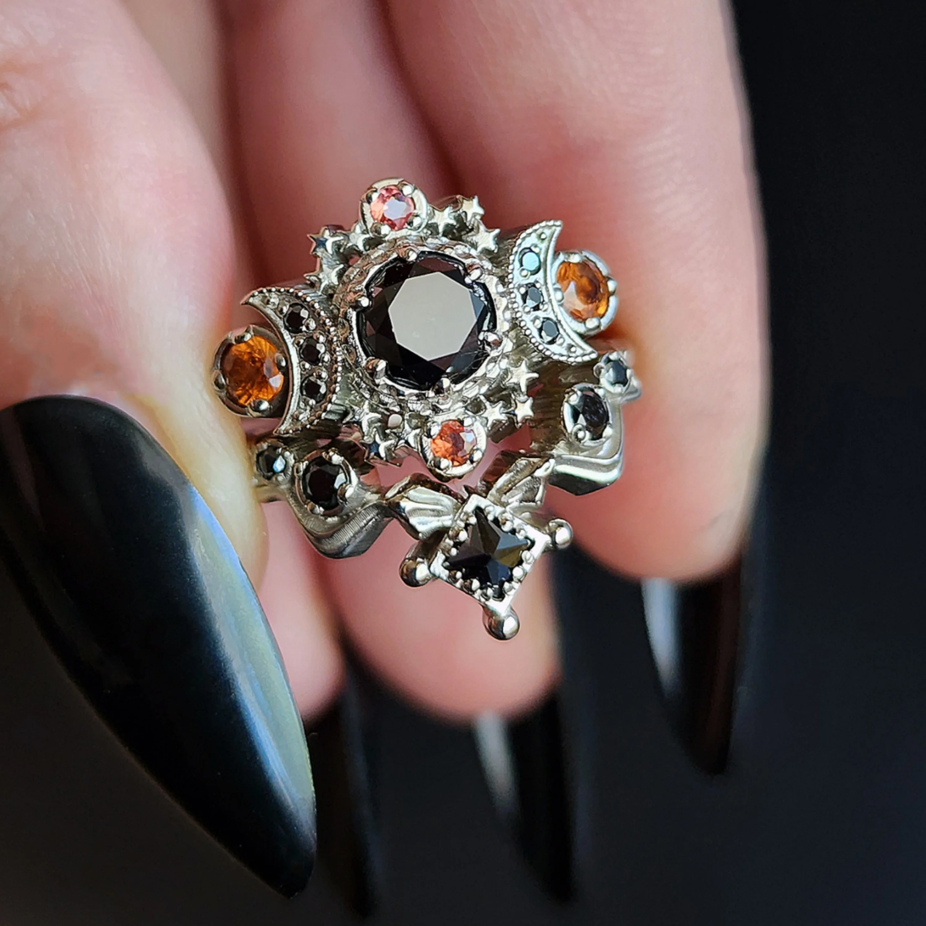 Gothic Black Diamond Snake Wedding Band 14k Gold Princess Cut Curved Stacking Side Ring - Witch Drawlloween 2023 - Image 10