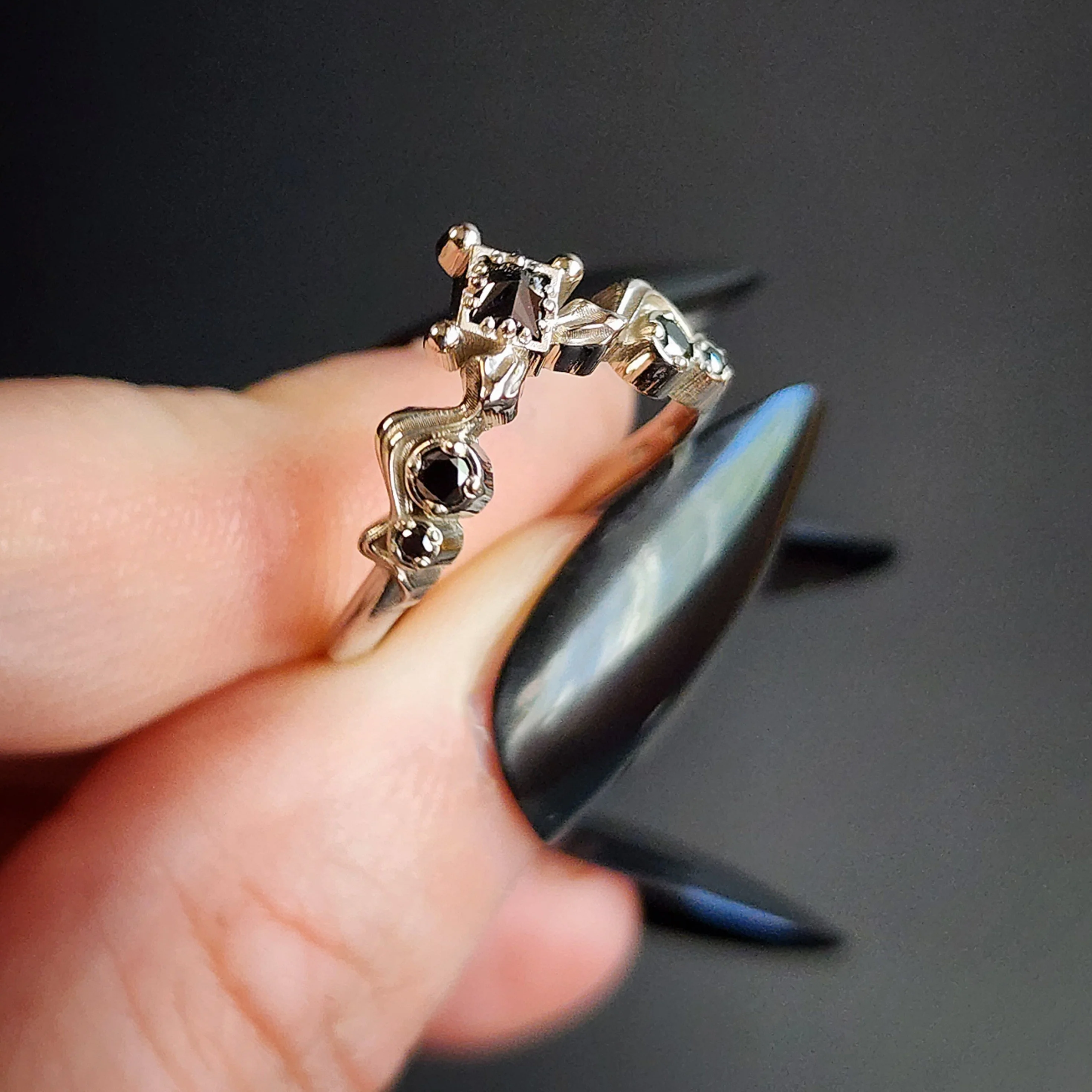 Gothic Black Diamond Snake Wedding Band 14k Gold Princess Cut Curved Stacking Side Ring - Witch Drawlloween 2023 - Image 4