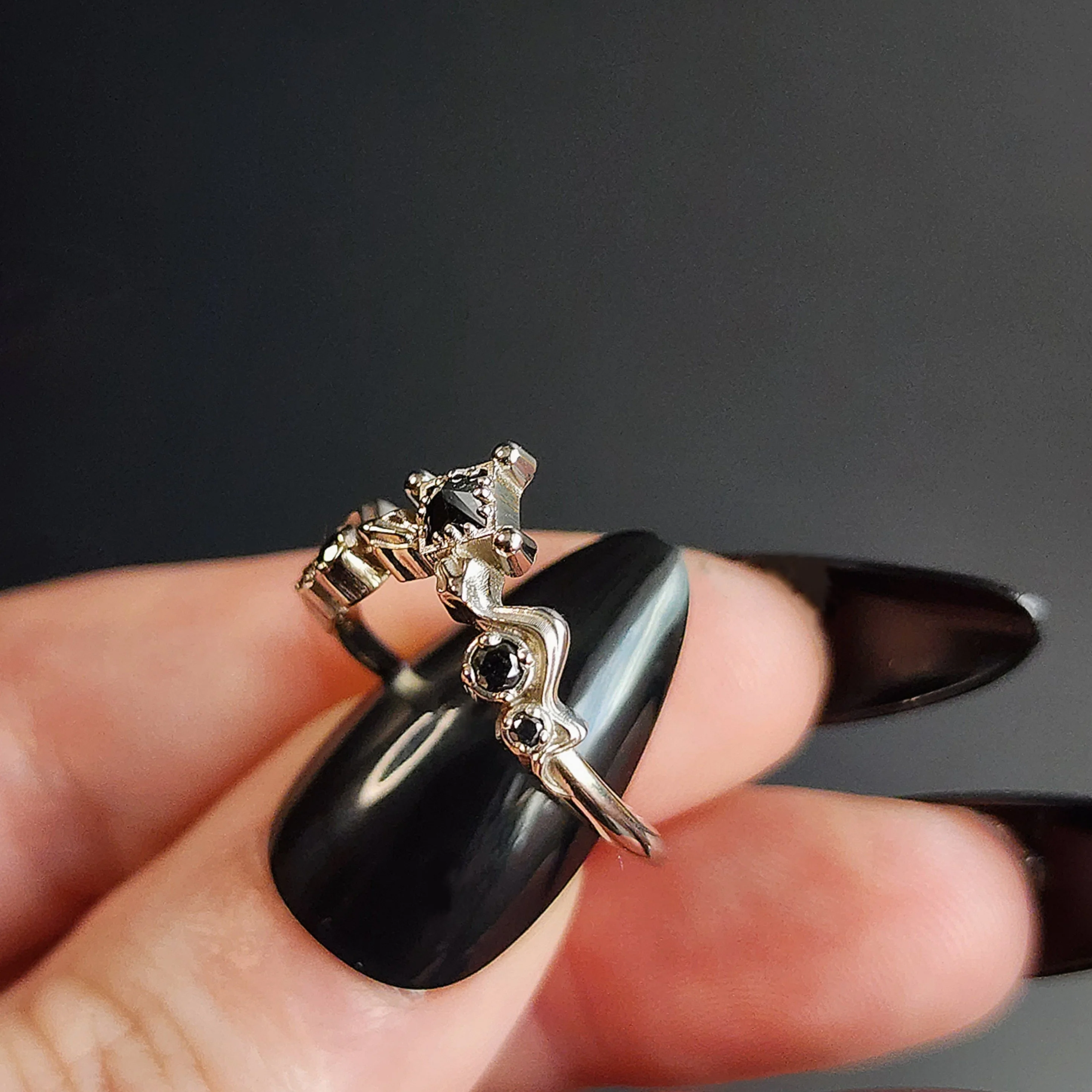 Gothic Black Diamond Snake Wedding Band 14k Gold Princess Cut Curved Stacking Side Ring - Witch Drawlloween 2023 - Image 7