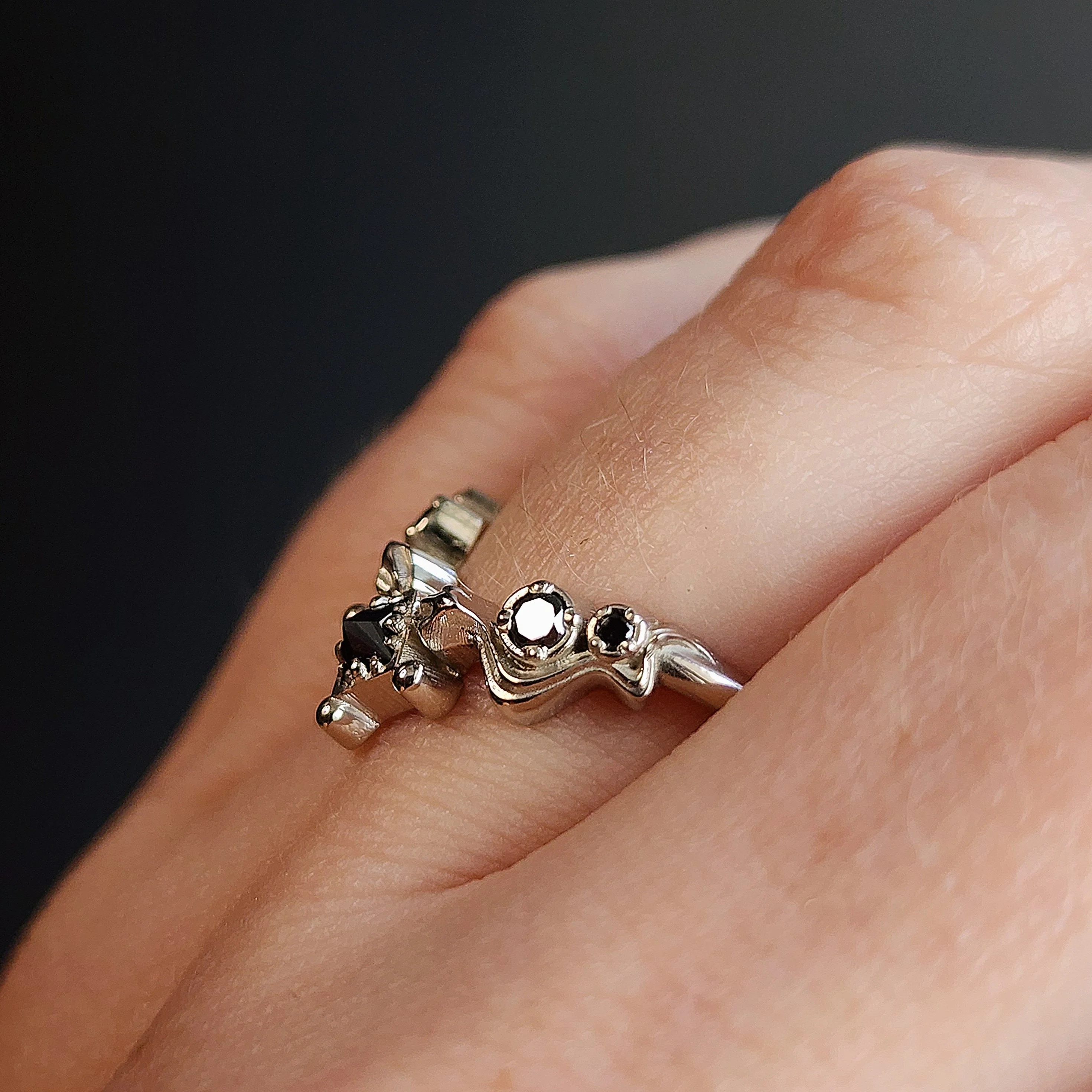 Gothic Black Diamond Snake Wedding Band 14k Gold Princess Cut Curved Stacking Side Ring - Witch Drawlloween 2023 - Image 9