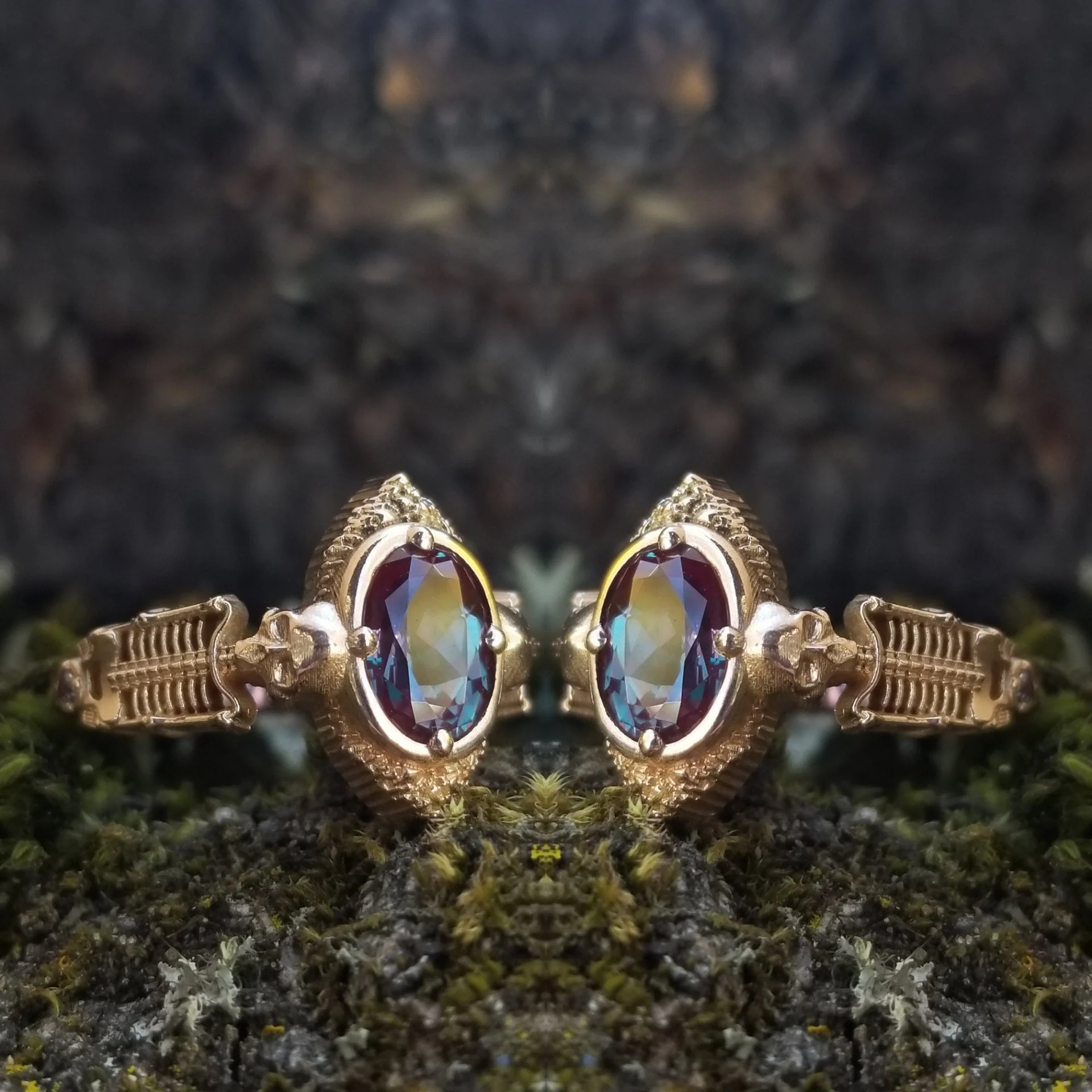Haunted Catacomb Gothic Chatham Alexandrite Skeleton Engagement Ring- 14k Rose Gold - Unique Wedding Ring - Image 10
