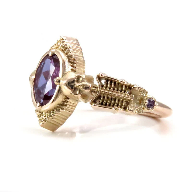 Haunted Catacomb Gothic Chatham Alexandrite Skeleton Engagement Ring- 14k Rose Gold - Unique Wedding Ring - Image 3