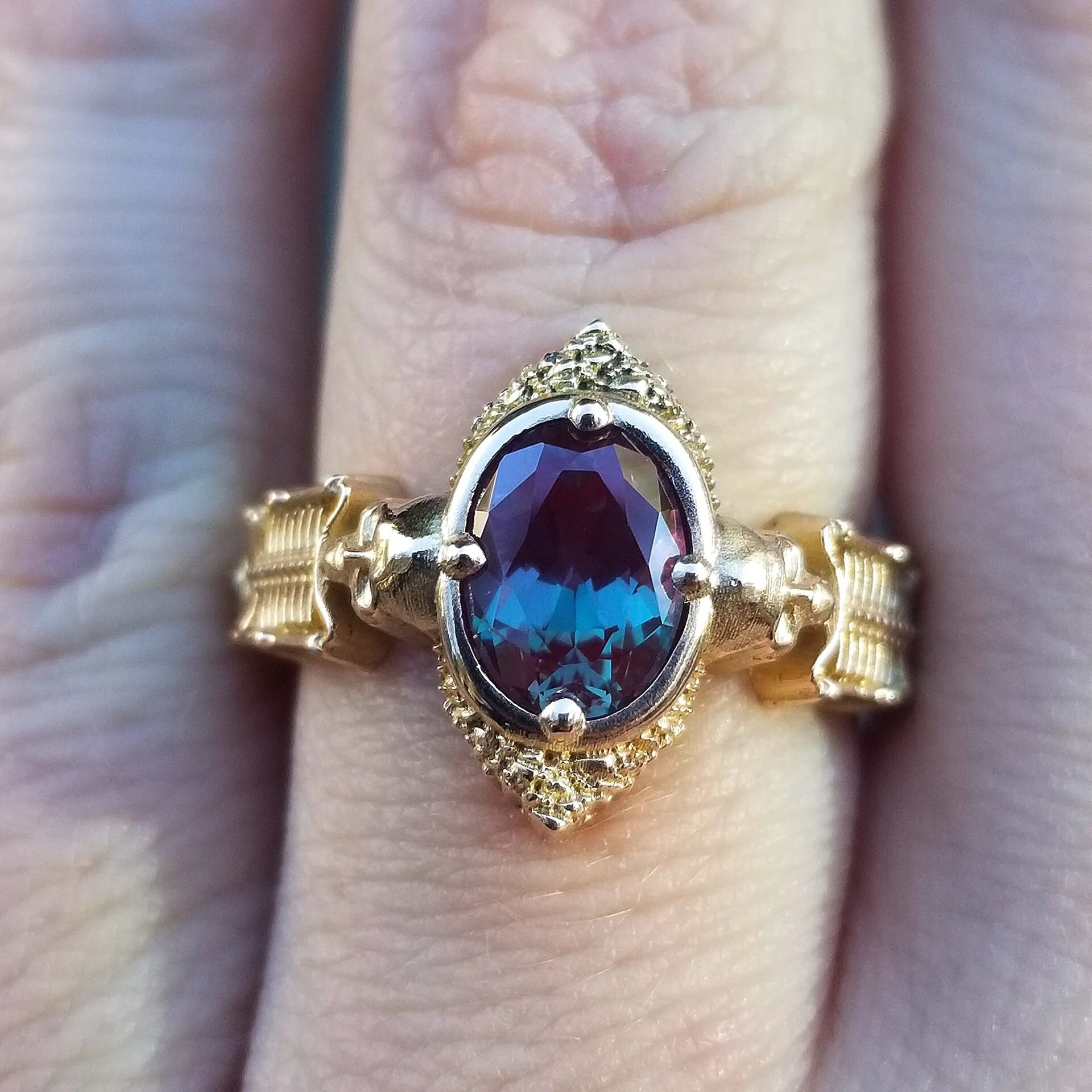 Haunted Catacomb Gothic Chatham Alexandrite Skeleton Engagement Ring- 14k Rose Gold - Unique Wedding Ring - Image 4