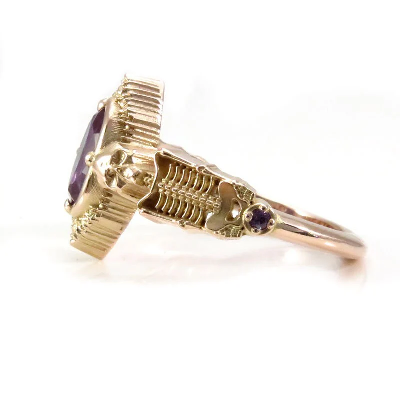 Haunted Catacomb Gothic Chatham Alexandrite Skeleton Engagement Ring- 14k Rose Gold - Unique Wedding Ring - Image 5