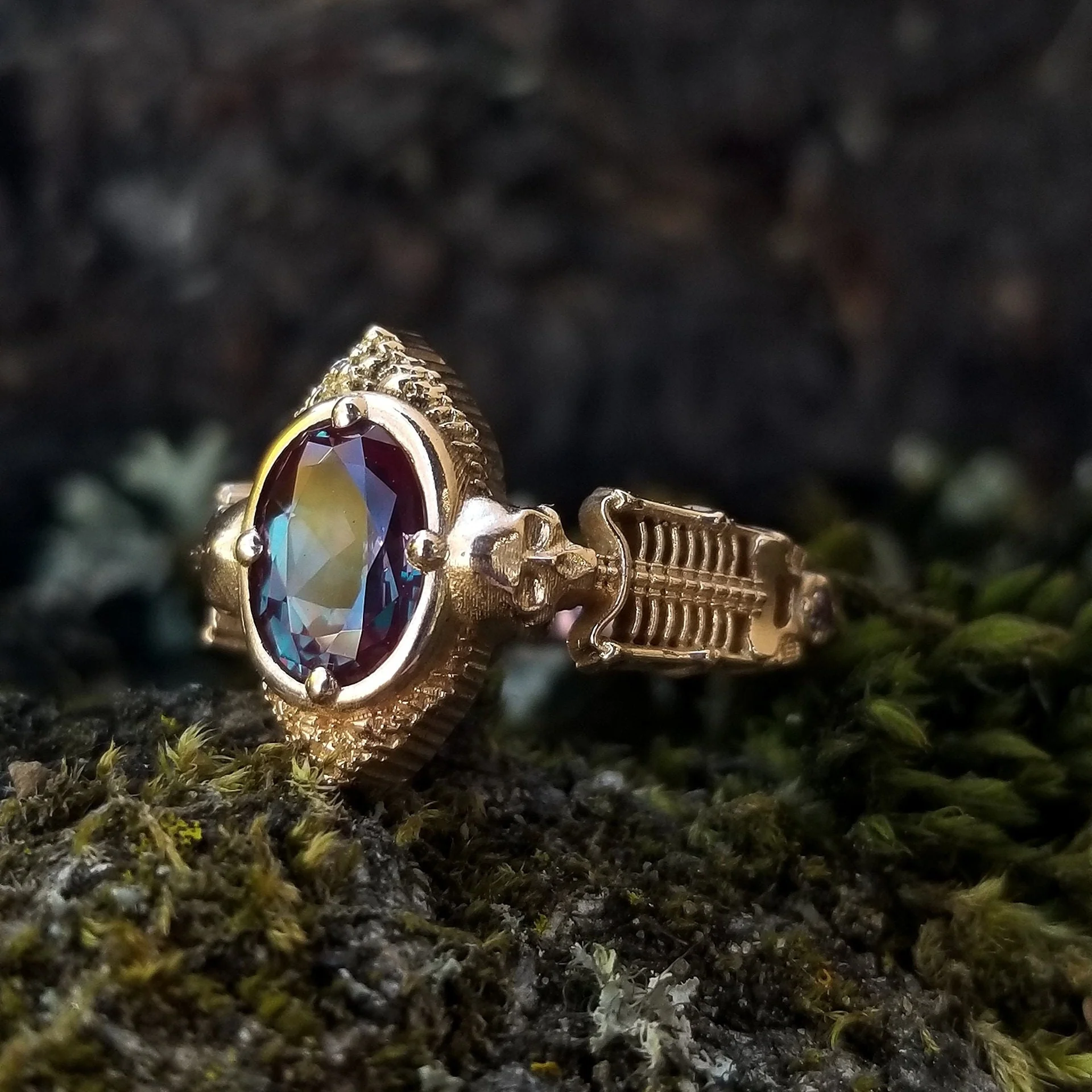 Haunted Catacomb Gothic Chatham Alexandrite Skeleton Engagement Ring- 14k Rose Gold - Unique Wedding Ring - Image 6