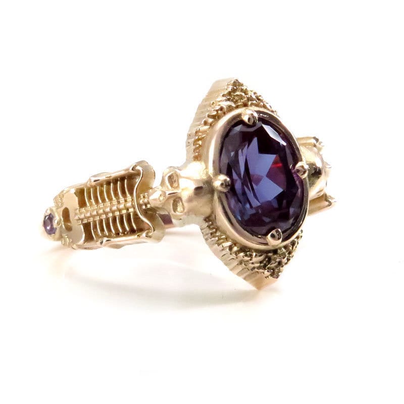 Haunted Catacomb Gothic Chatham Alexandrite Skeleton Engagement Ring- 14k Rose Gold - Unique Wedding Ring - Image 7