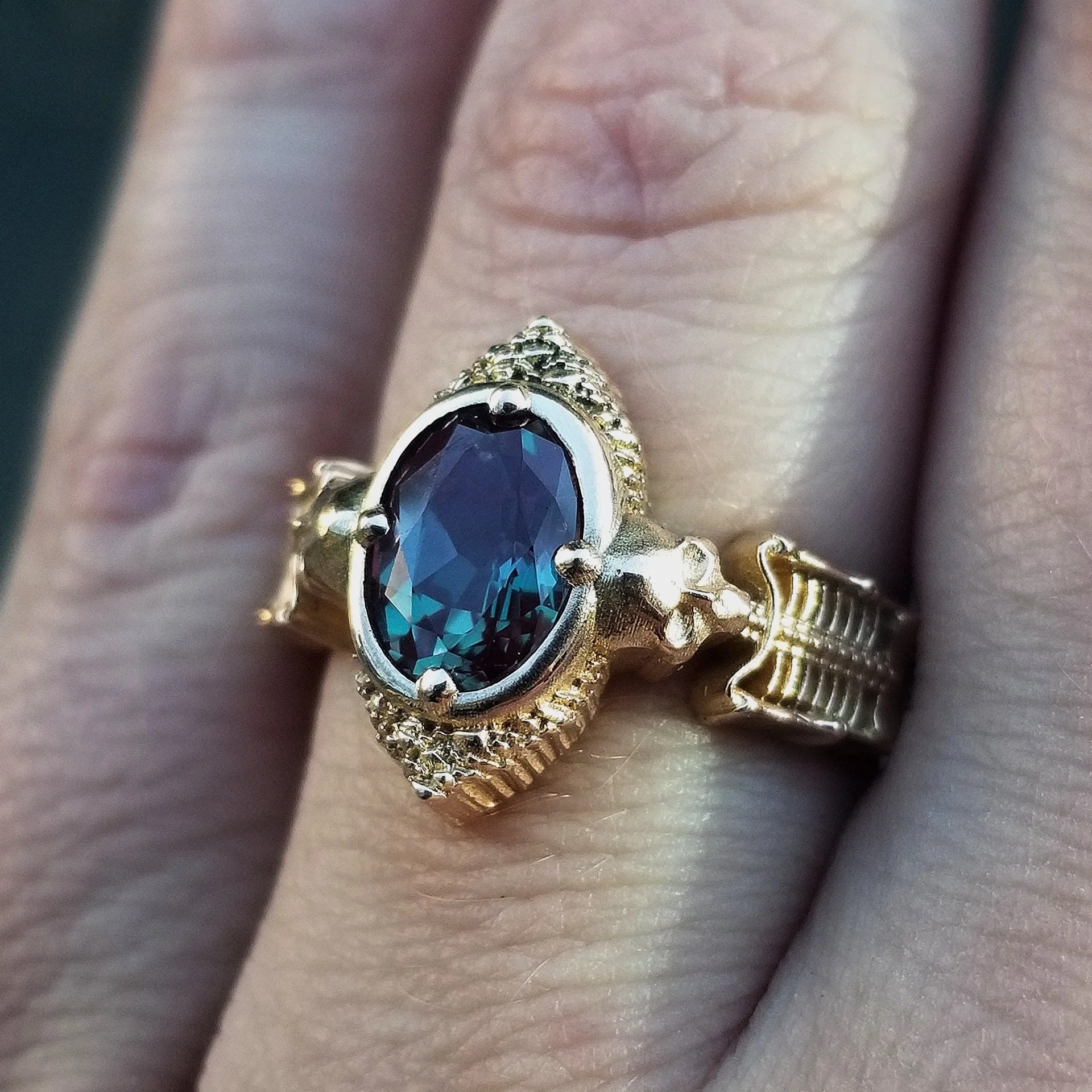 Haunted Catacomb Gothic Chatham Alexandrite Skeleton Engagement Ring- 14k Rose Gold - Unique Wedding Ring - Image 8