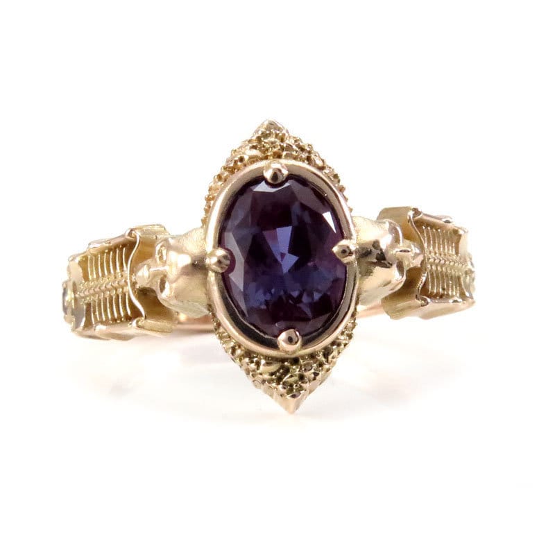 Haunted Catacomb Gothic Chatham Alexandrite Skeleton Engagement Ring- 14k Rose Gold - Unique Wedding Ring - Image 9