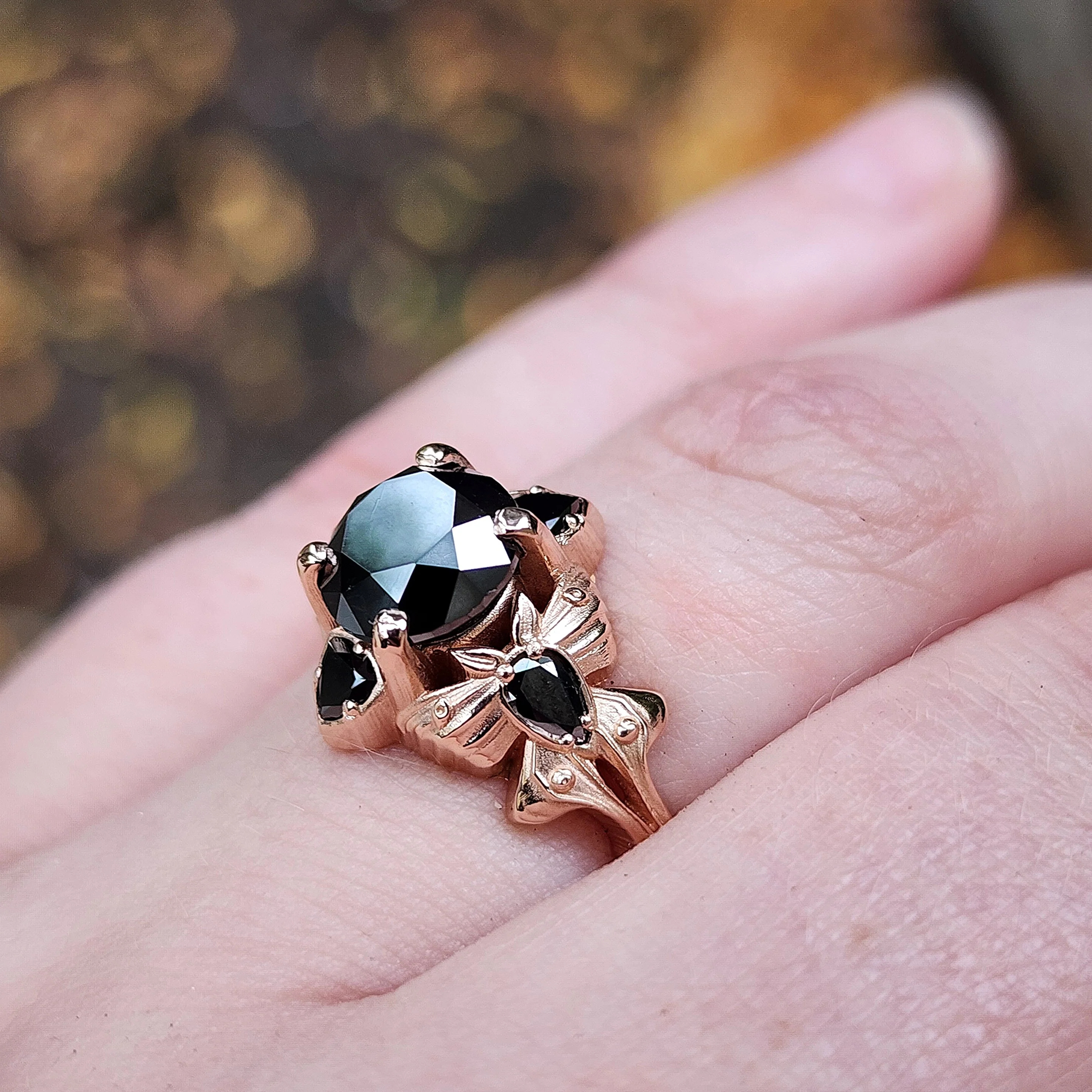 Luna Goth Moth Engagement Ring with Black Diamonds - Bug Wedding Ring Nature Inspired Fine Jewelry - Image 10