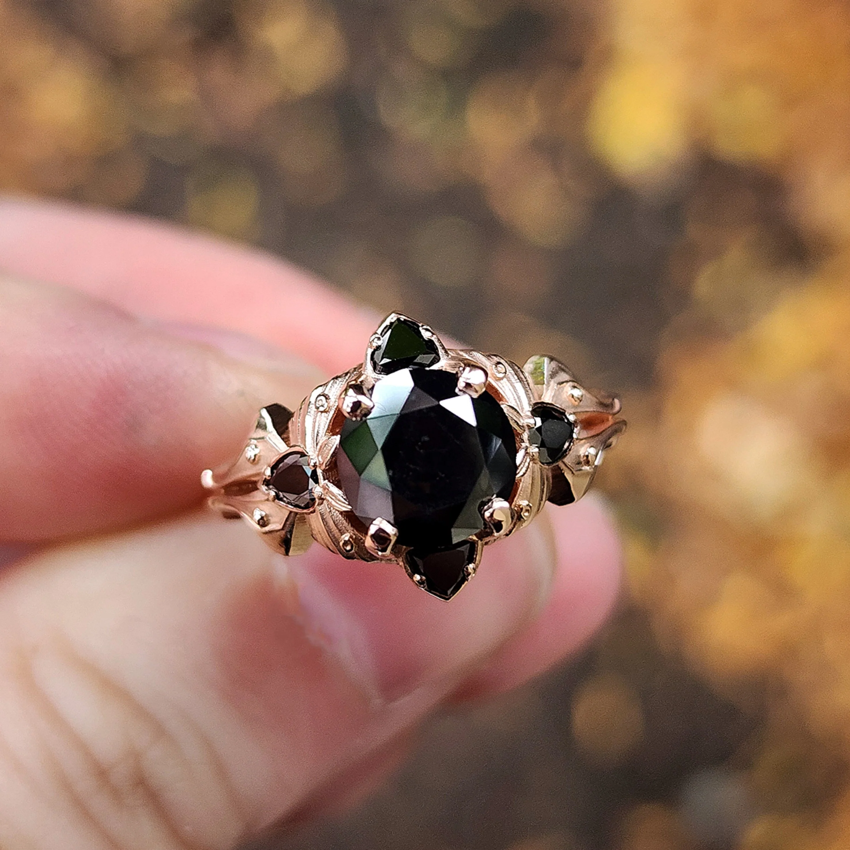 Luna Goth Moth Engagement Ring with Black Diamonds - Bug Wedding Ring Nature Inspired Fine Jewelry - Image 3