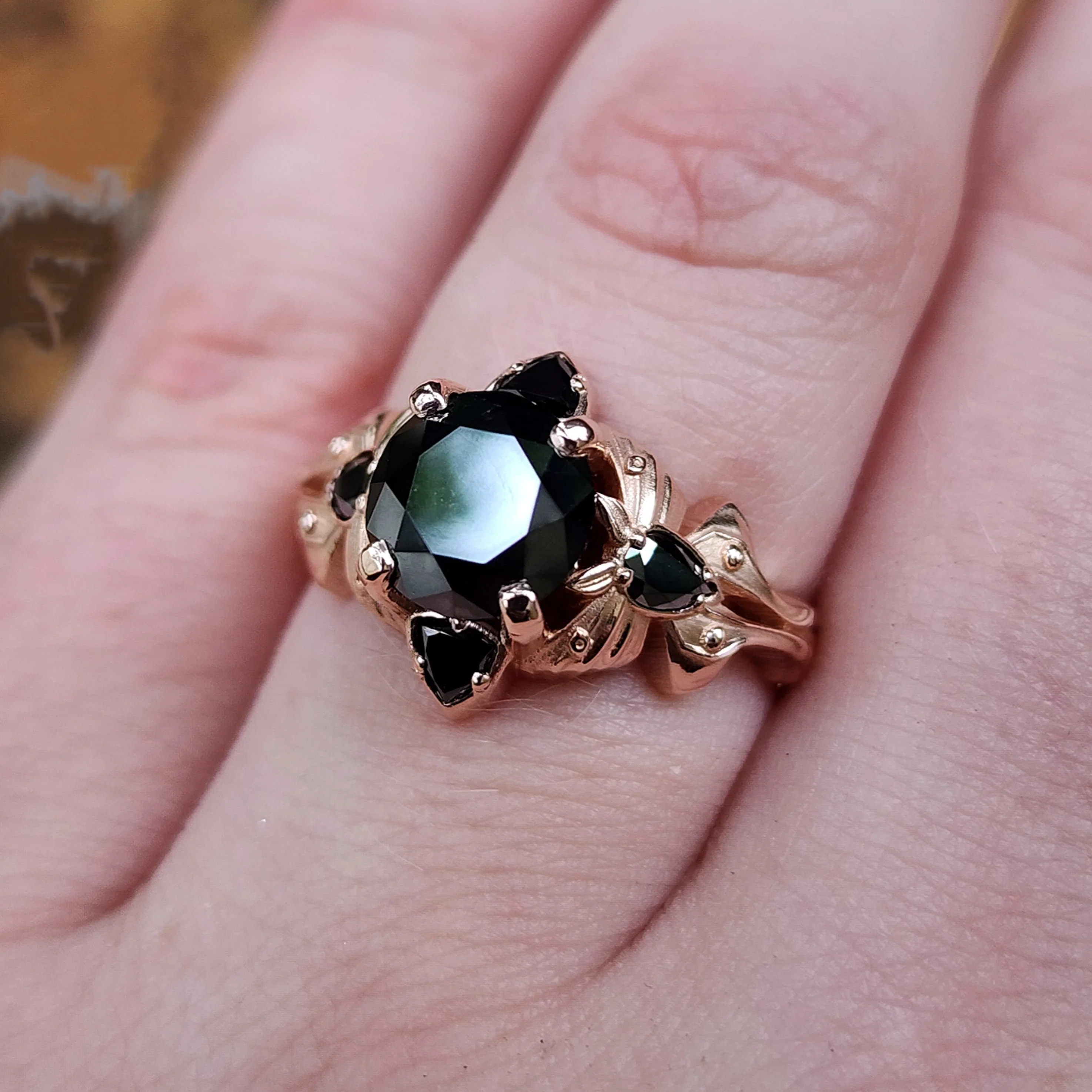 Luna Goth Moth Engagement Ring with Black Diamonds - Bug Wedding Ring Nature Inspired Fine Jewelry - Image 4