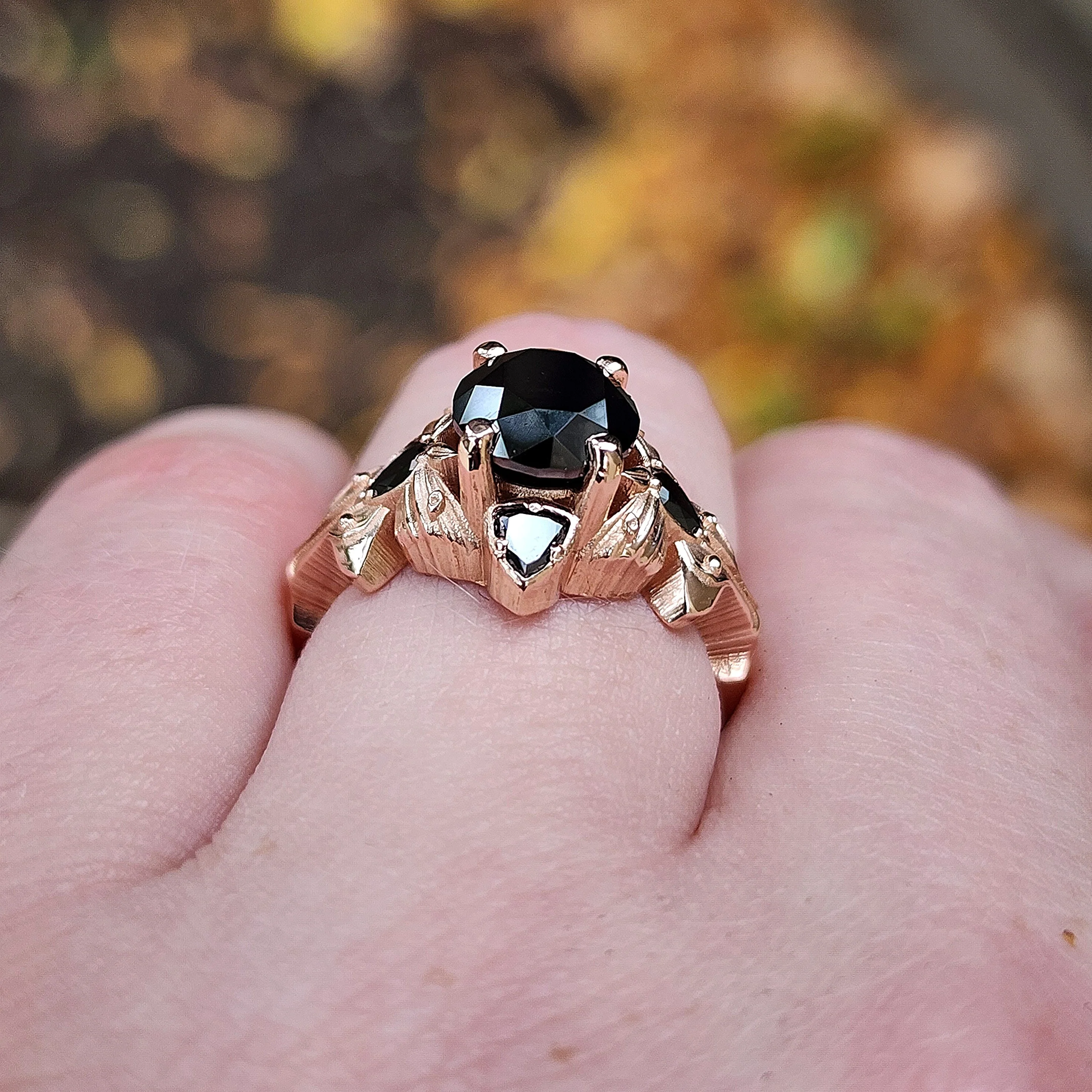 Luna Goth Moth Engagement Ring with Black Diamonds - Bug Wedding Ring Nature Inspired Fine Jewelry - Image 6