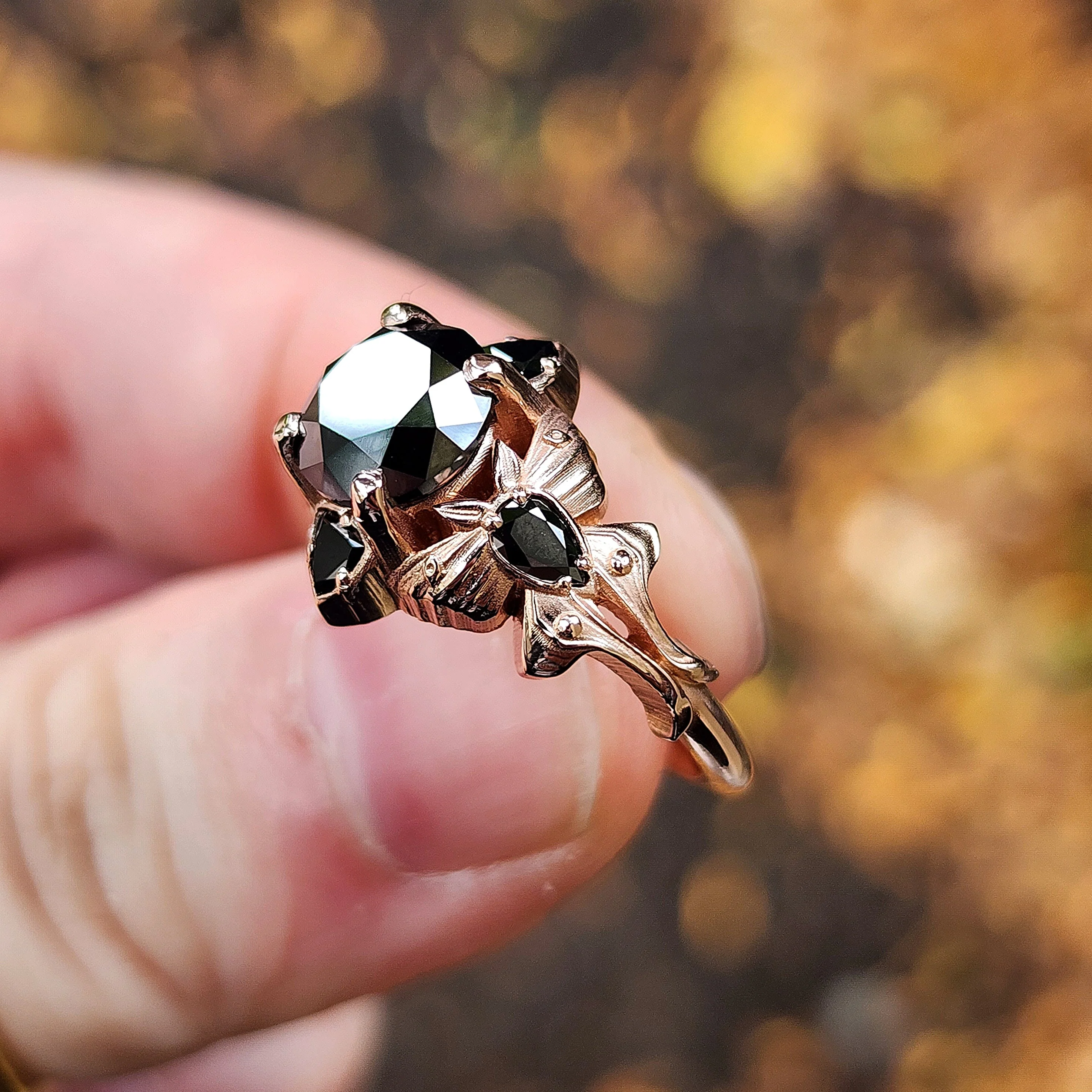 Luna Goth Moth Engagement Ring with Black Diamonds - Bug Wedding Ring Nature Inspired Fine Jewelry - Image 8