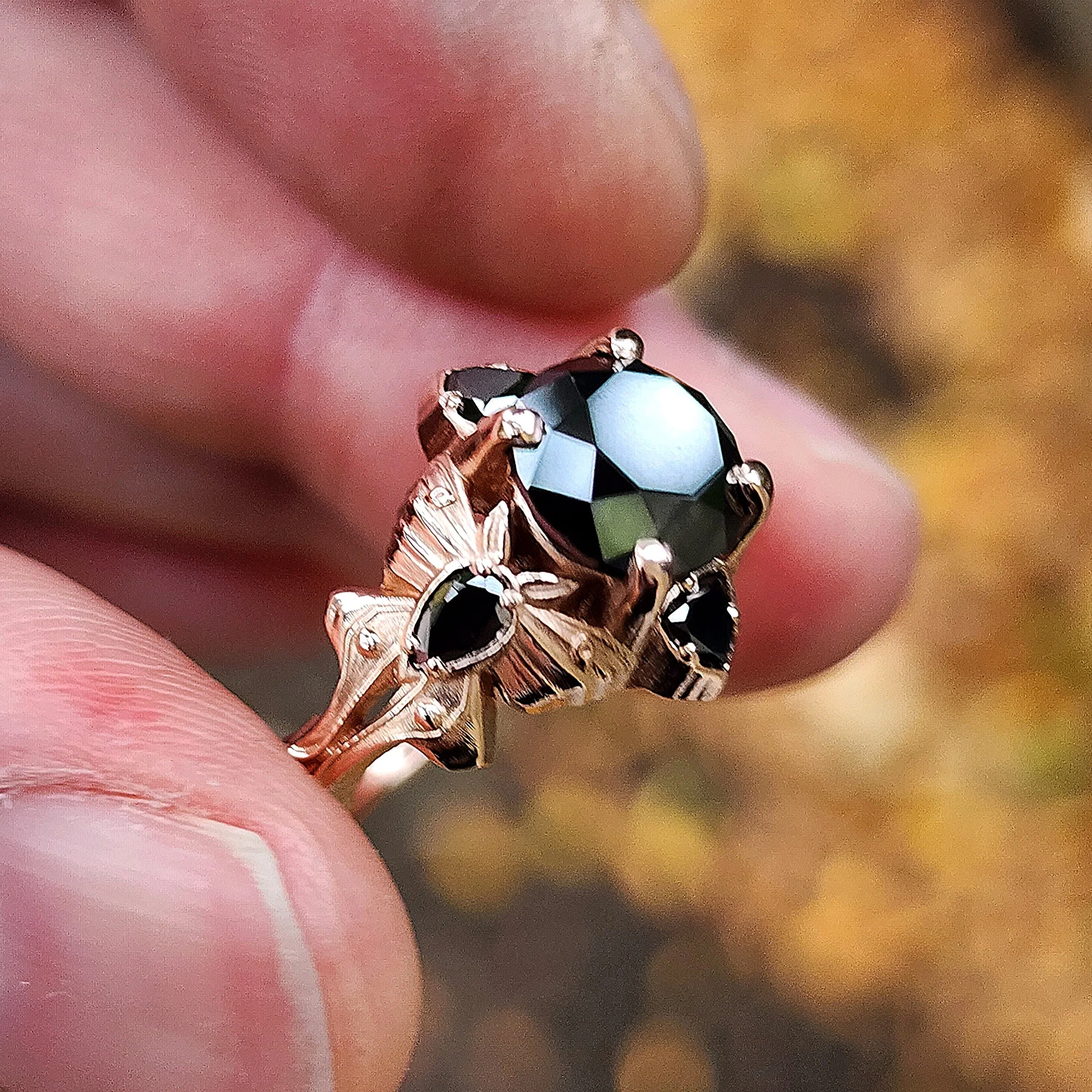 Luna Goth Moth Engagement Ring with Black Diamonds - Bug Wedding Ring Nature Inspired Fine Jewelry - Image 9