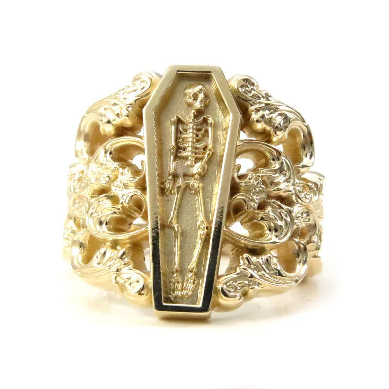 Memento Mori Ring with Baroque Gold Scrolls Skeleton Mourning Jewelry - Fine Gothic Jewelry - Image 3