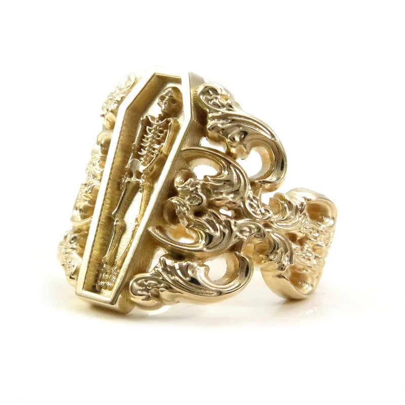 Memento Mori Ring with Baroque Gold Scrolls Skeleton Mourning Jewelry - Fine Gothic Jewelry - Image 6