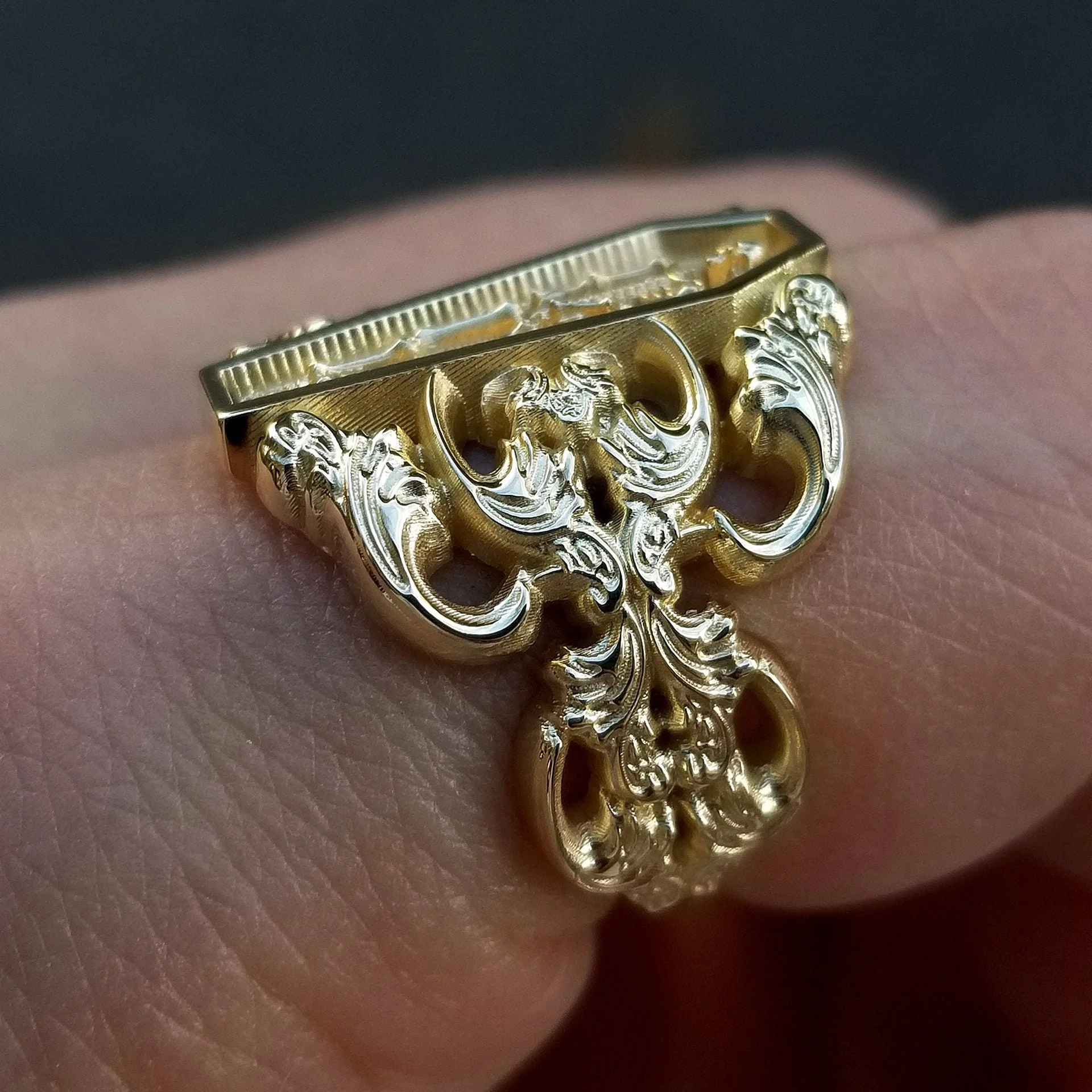 Memento Mori Ring with Baroque Gold Scrolls Skeleton Mourning Jewelry - Fine Gothic Jewelry - Image 7