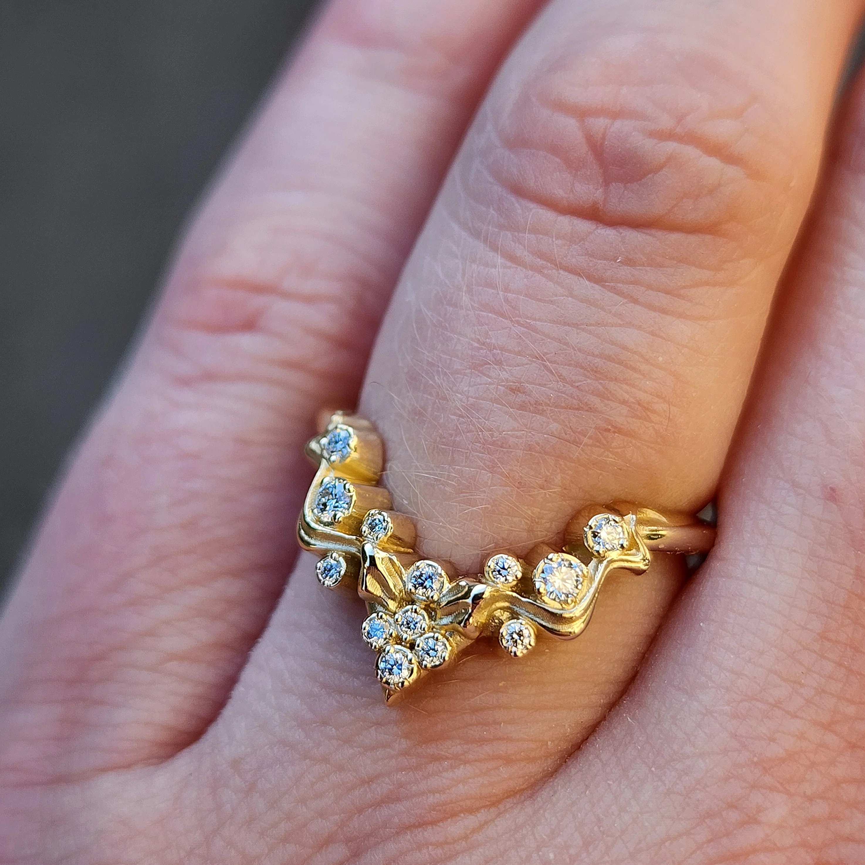 Nagini Snake Side Band with Diamonds Curved Chevron Stacking Ring 14k Gold - Handmade Fine Jewelry - Image 3