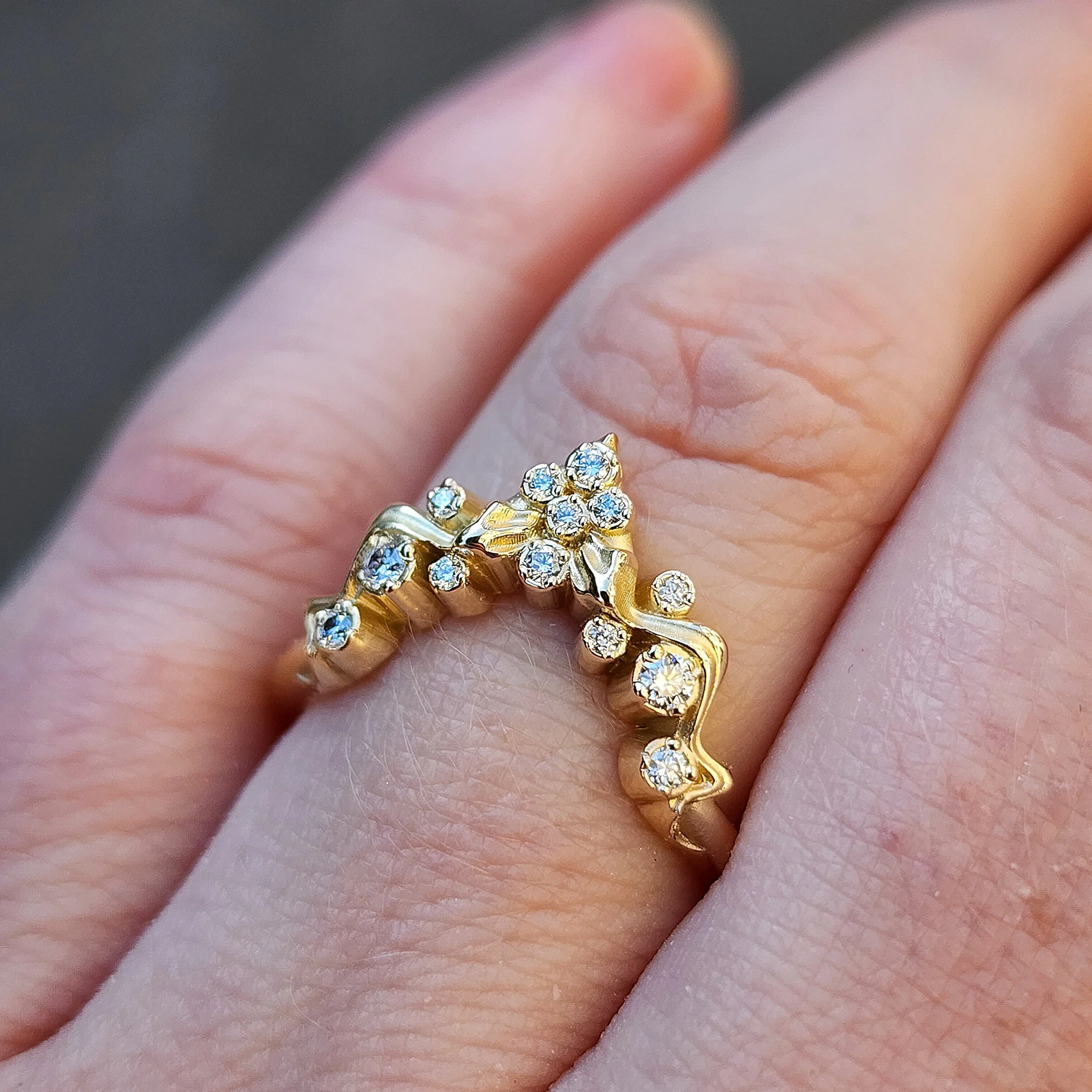 Nagini Snake Side Band with Diamonds Curved Chevron Stacking Ring 14k Gold - Handmade Fine Jewelry - Image 5