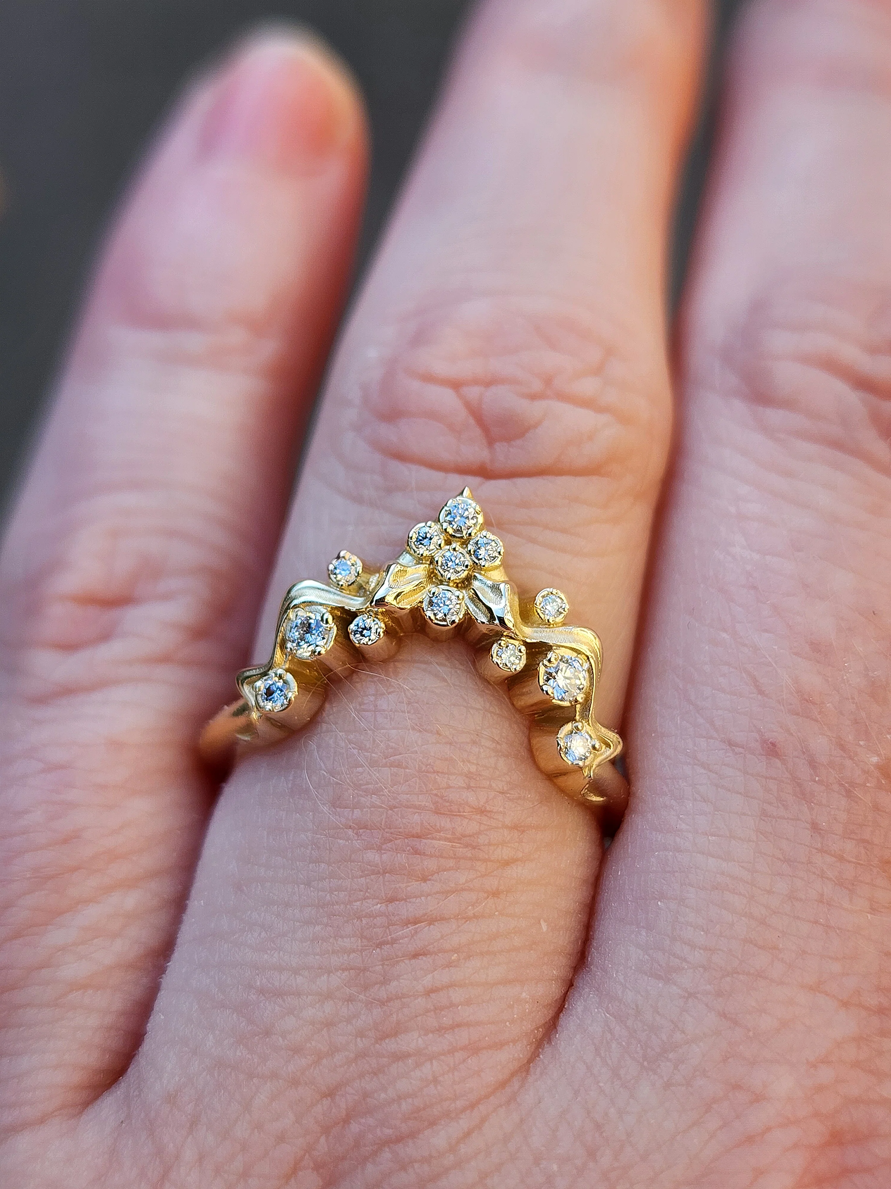 Nagini Snake Side Band with Diamonds Curved Chevron Stacking Ring 14k Gold - Handmade Fine Jewelry - Image 6