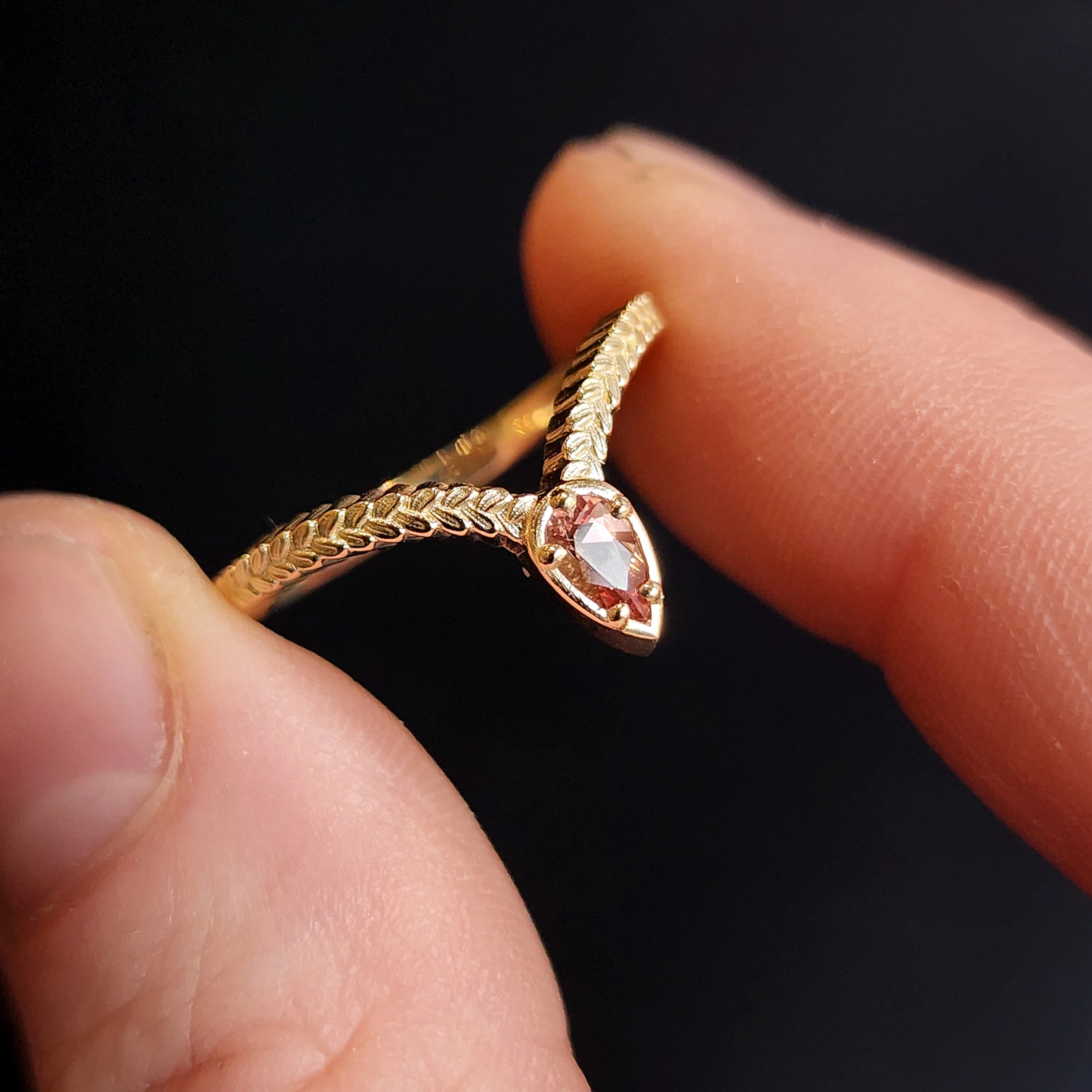 Oregon Sunstone Pear Leaf Chevron - 14k Gold Stacking Side Band - Image 6