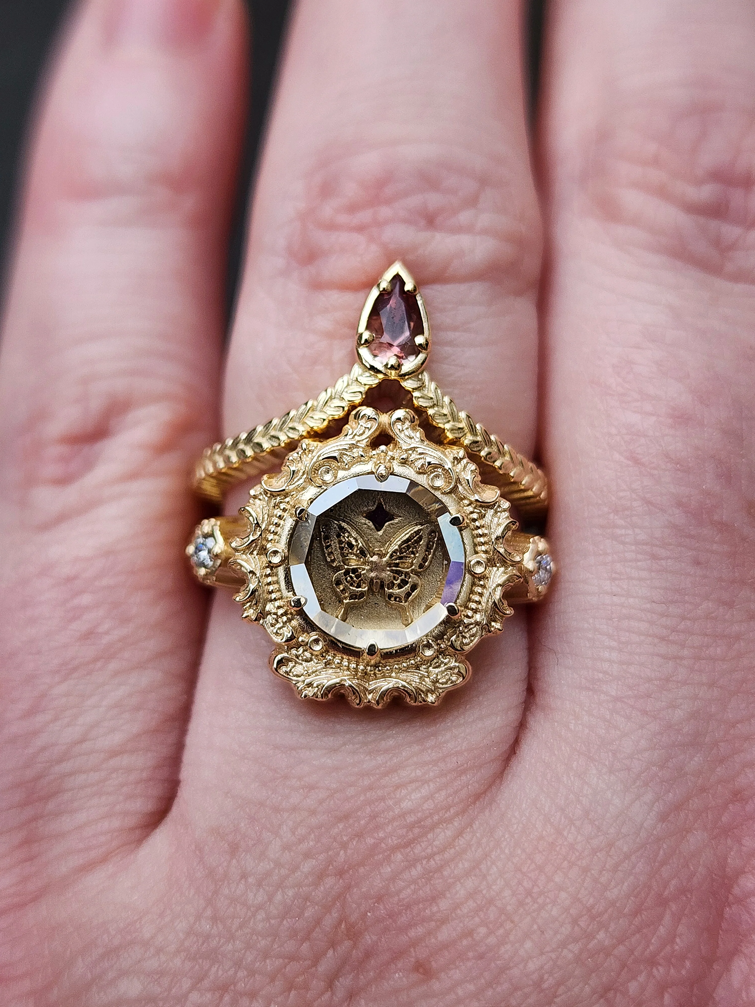 Oregon Sunstone Pear Leaf Chevron - 14k Gold Stacking Side Band - Image 7