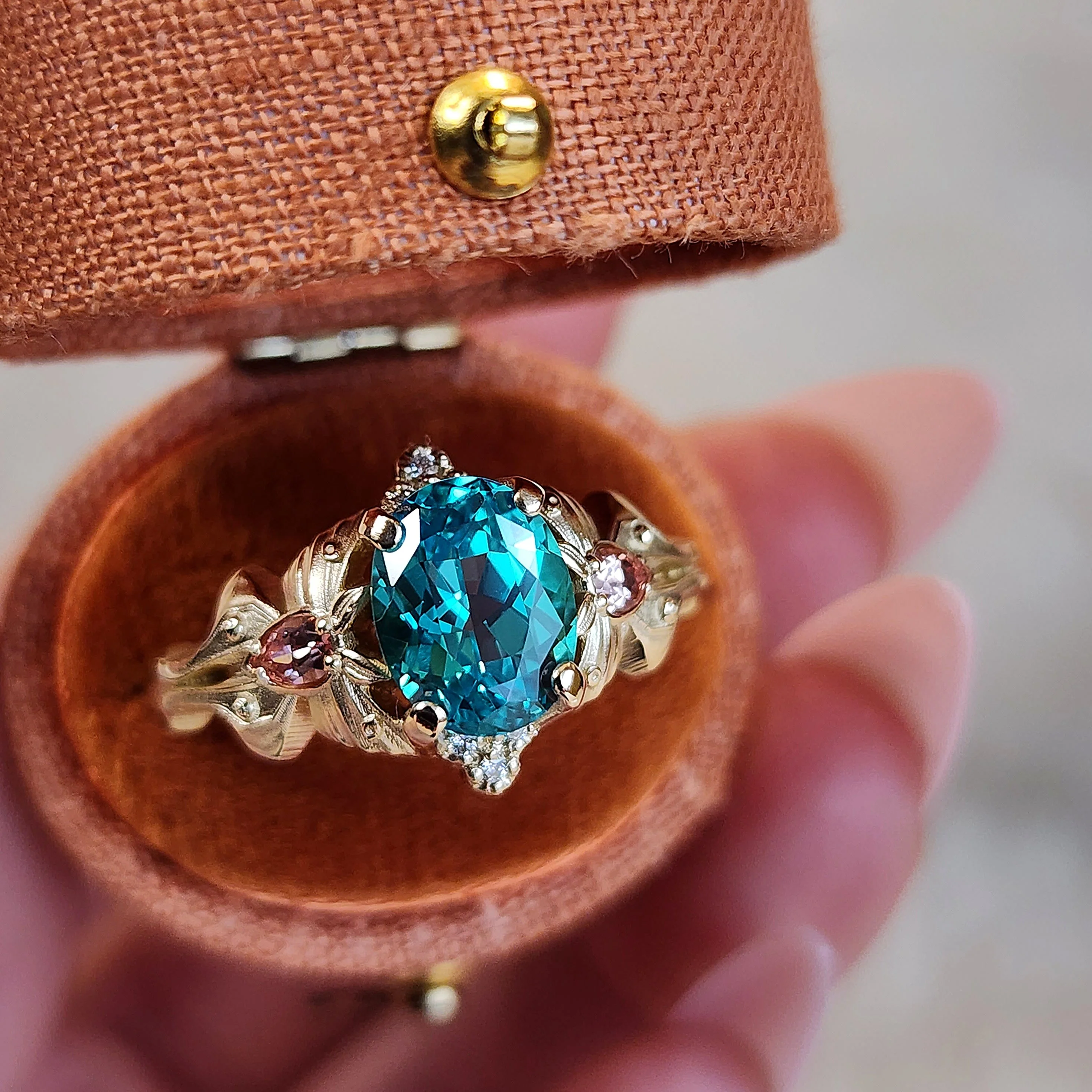 Pastel Goth Moth Engagement Ring with Luna Moth - Oval Chatham Chrysoberyl and Pink Champagne Sapphires - 14k Gold Unique Wedding Jewelry - Image 11