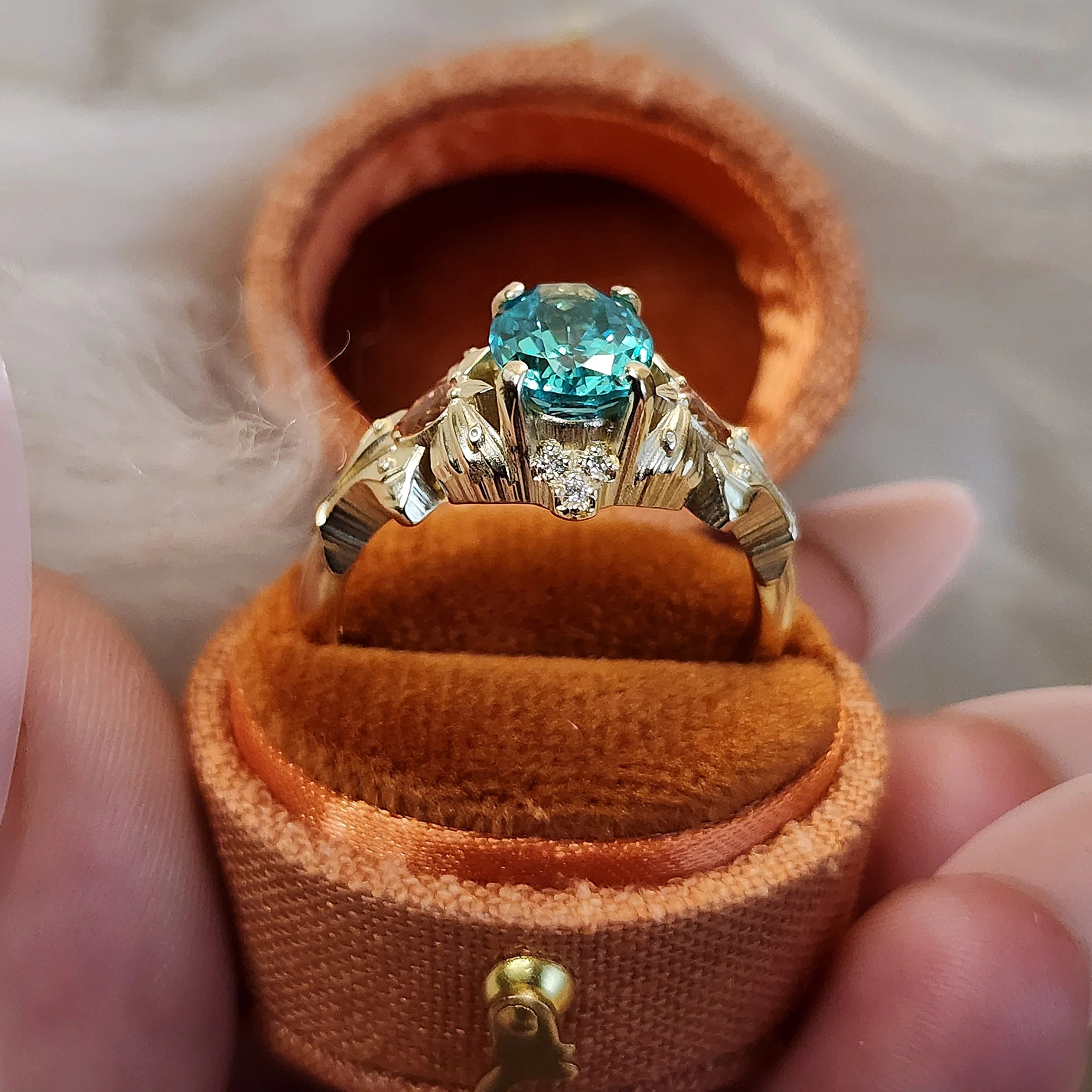 Pastel Goth Moth Engagement Ring with Luna Moth - Oval Chatham Chrysoberyl and Pink Champagne Sapphires - 14k Gold Unique Wedding Jewelry - Image 9