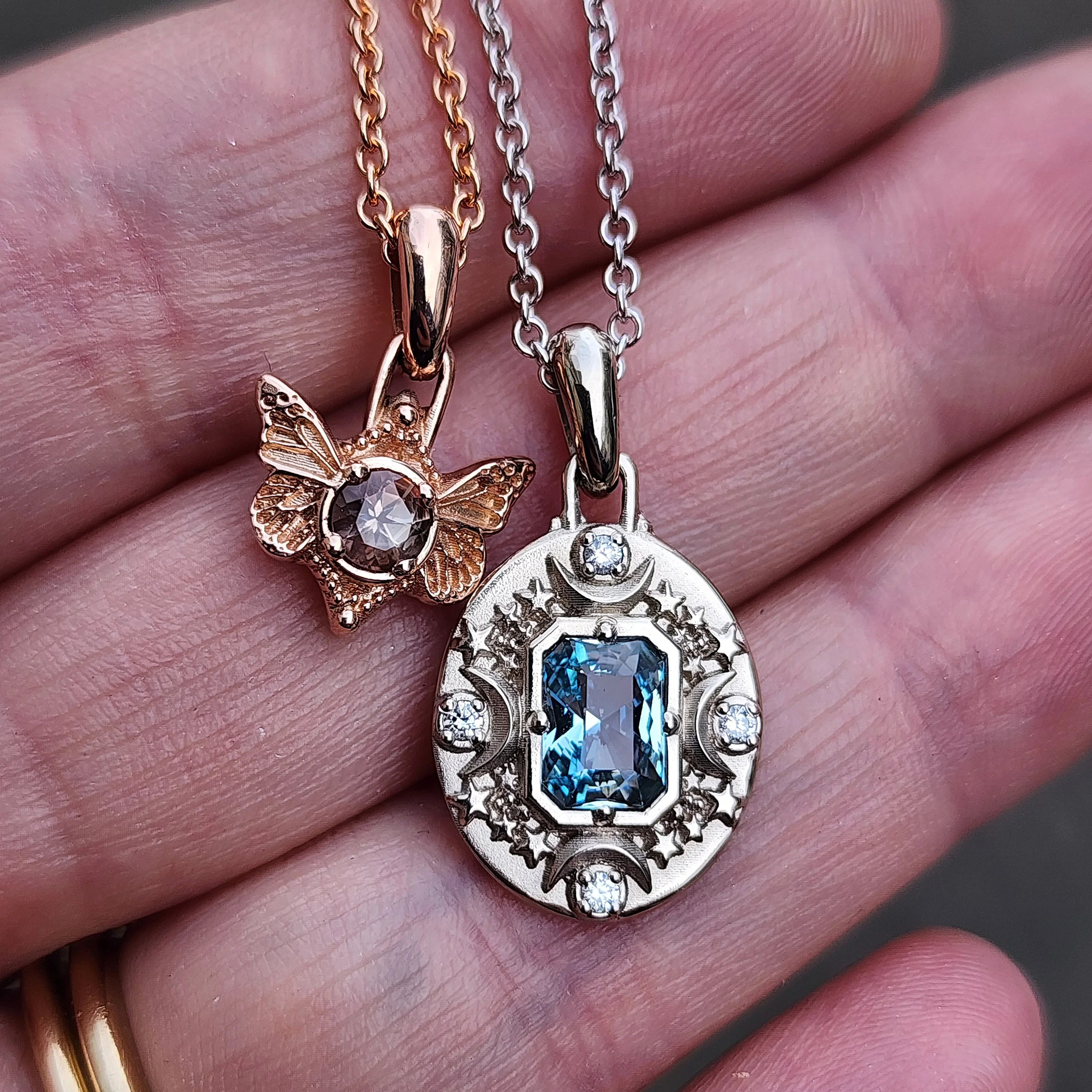 Ready to Ship Aquamarine Artemis and Oregon Sunstone Butterfly Pendants - Image 4