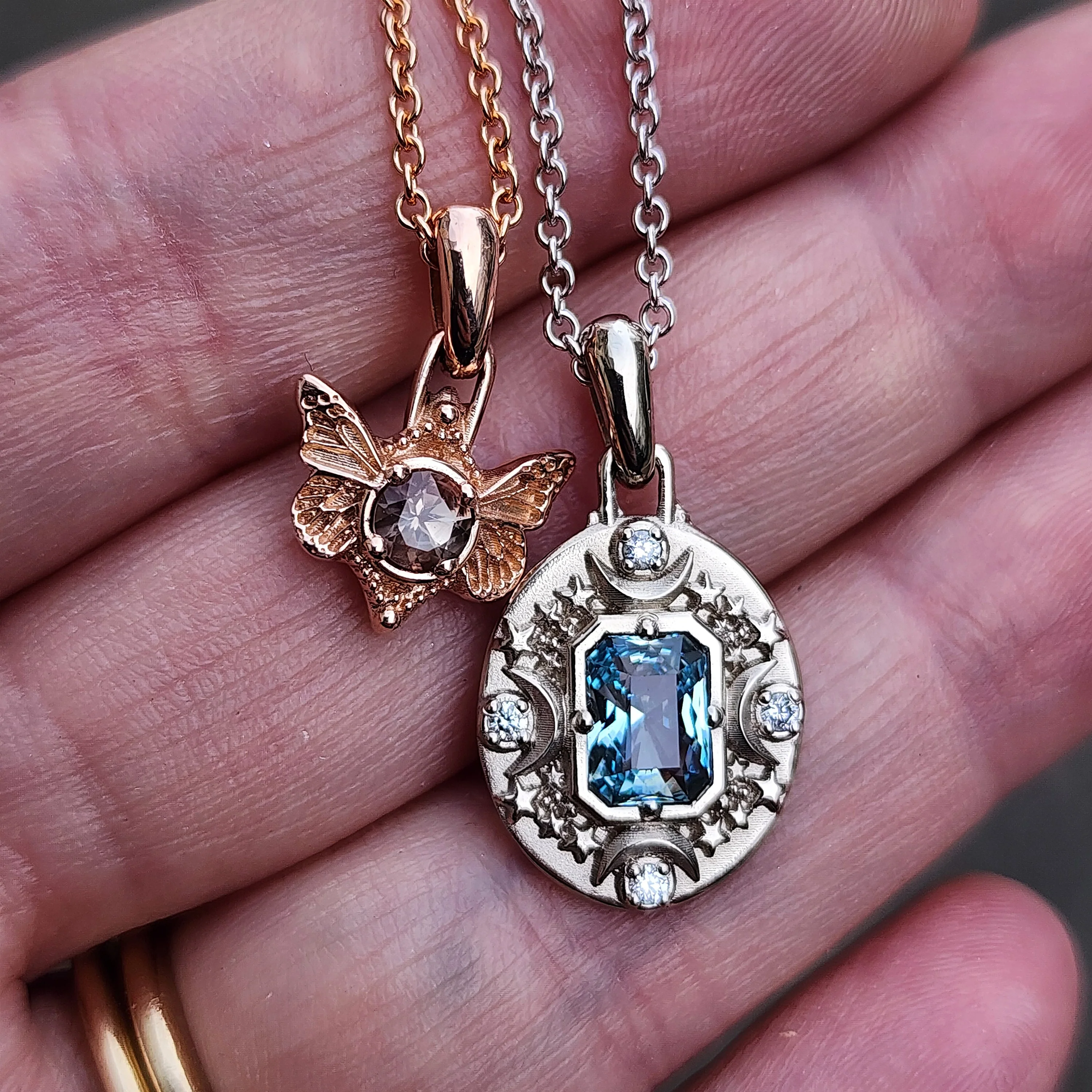 Ready to Ship Aquamarine Artemis and Oregon Sunstone Butterfly Pendants - Image 5