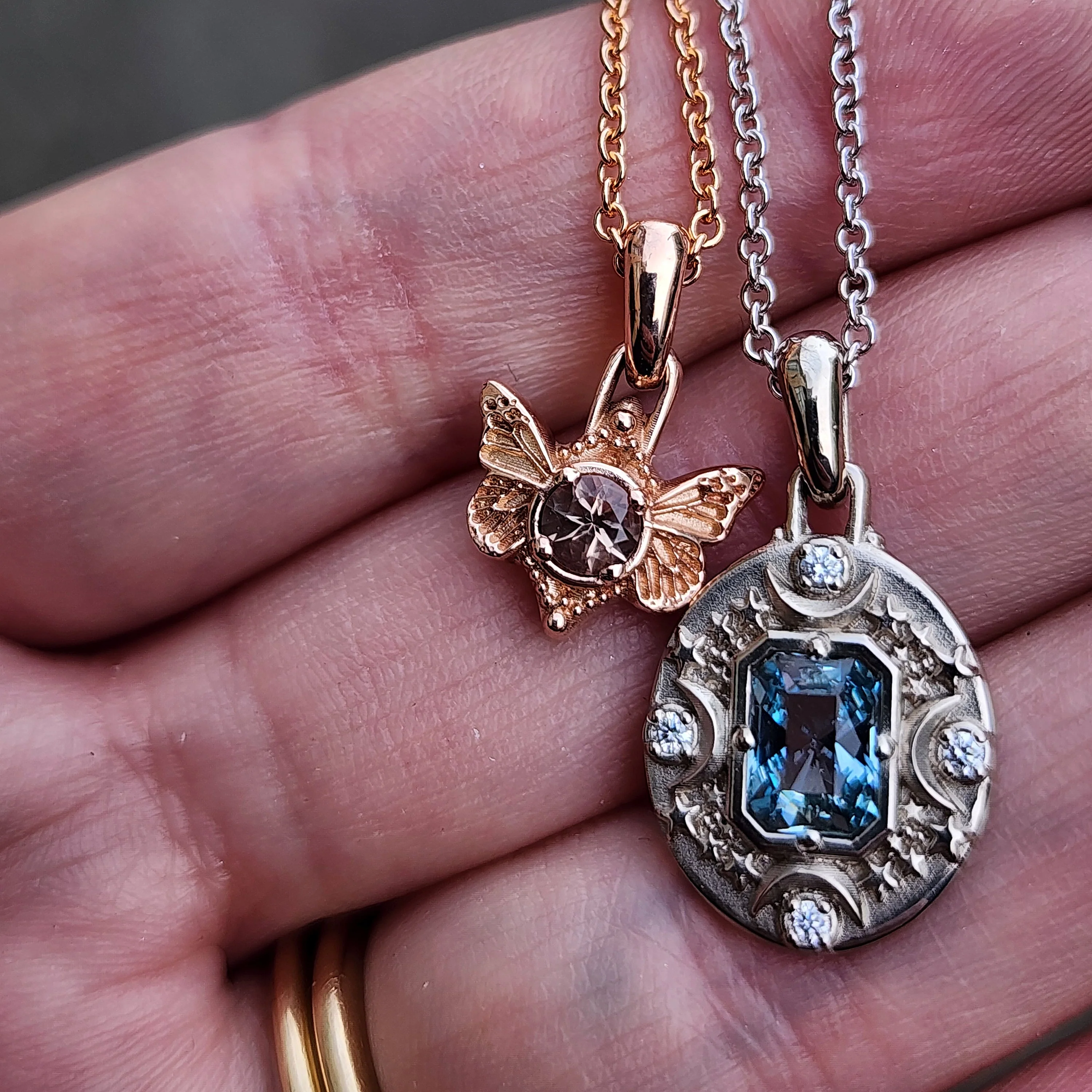 Ready to Ship Aquamarine Artemis and Oregon Sunstone Butterfly Pendants - Image 6