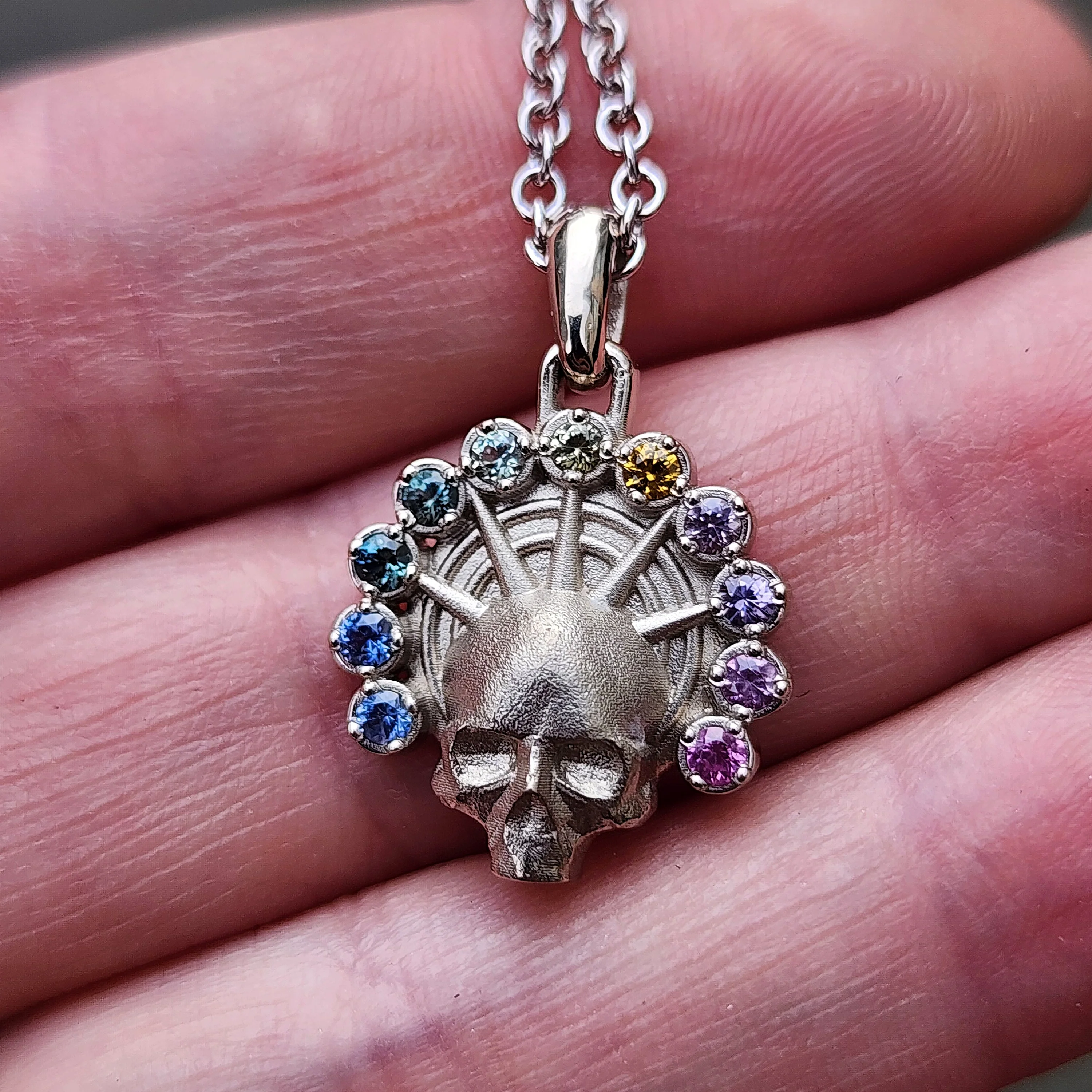 Ready to Ship Rainbow Sapphire Aura Angel Pendant - 14k Palladium White Gold - Image 3