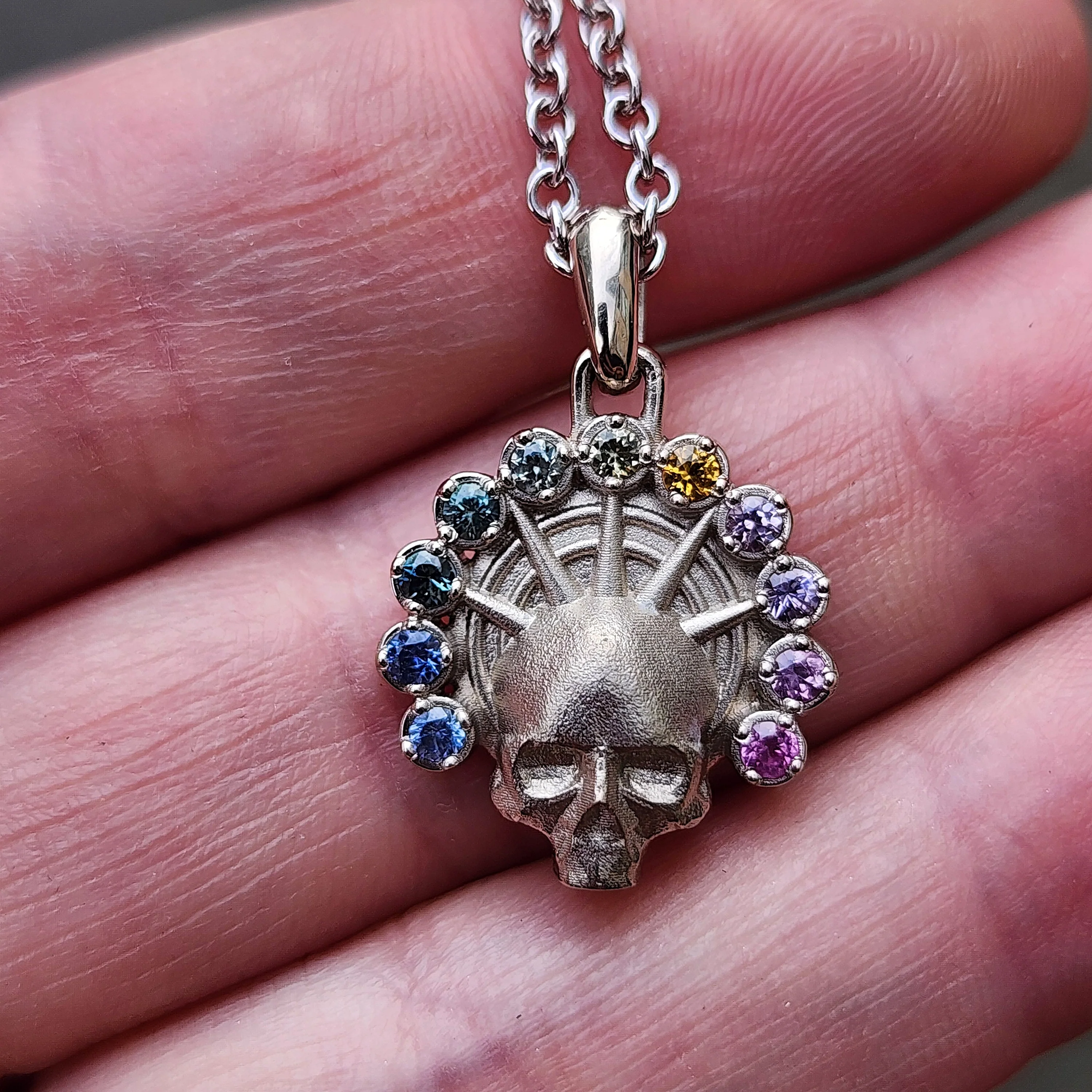 Ready to Ship Rainbow Sapphire Aura Angel Pendant - 14k Palladium White Gold - Image 4